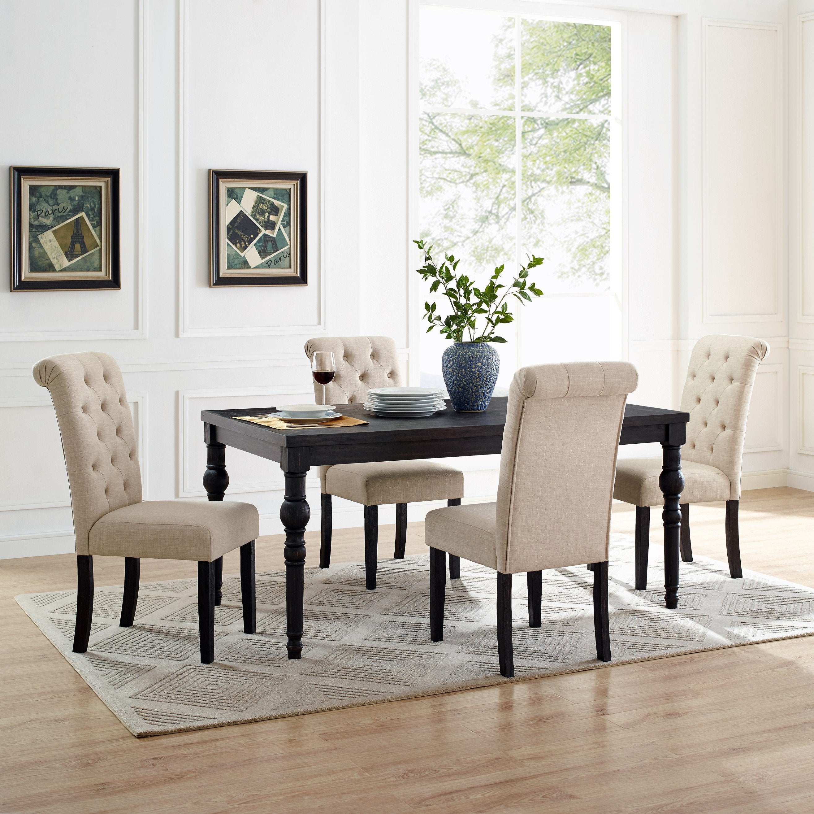 Roundhill Furniture Leviton Urban Style Dining Set - 5-Piece Beige Table and 4 Chairs for Modern Home | Perfect for Small Spaces, Apartments & Cozy Dining Rooms