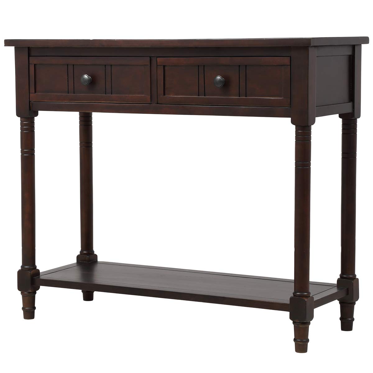 Retro Style Wooden Console Table with Bottom Shelf & 2 Drawers - Espresso Sofa Table for Living Room Entryway | Perfect for Hallway Decor, Behind Couch Storage & Entry Table