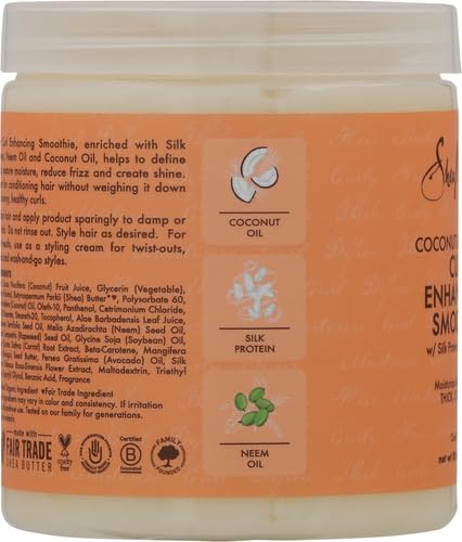 SheaMoisture Coconut & Hibiscus Curl Enhancing Smoothie for Thick, Curly Hair - Sulfate Free, Paraben Free Hair Cream - 20 oz - Perfect for Daily Curl Definition & Hydration