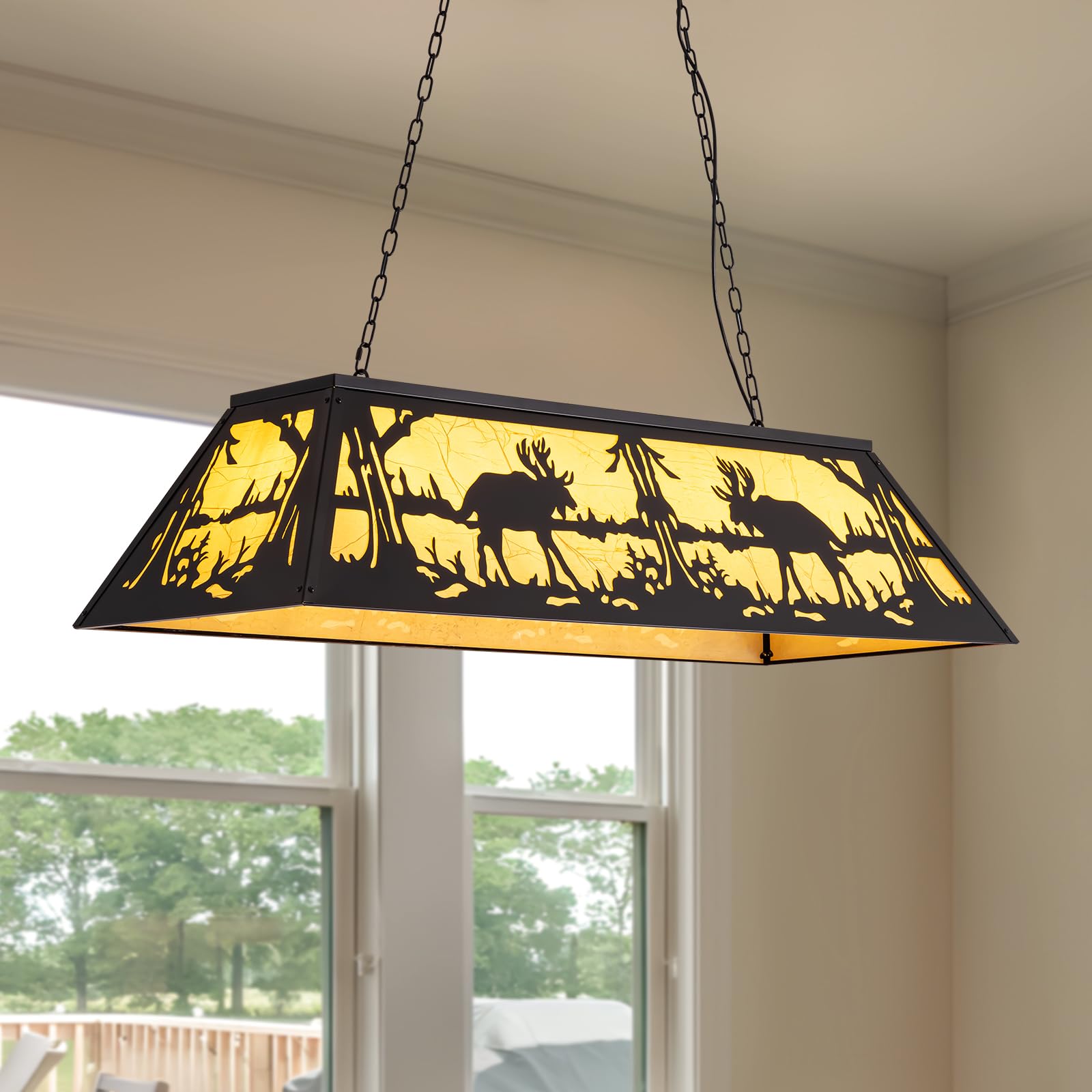 48-inch Tiffany Style Billiard Table Light - 4-Light Pool Table Chandelier for 7' & 8' Tables - Rustic Farmhouse Pendant Light for Game Rooms, Man Caves & Dining Areas - Perfect for Indoor Sports Bars, Basement Rec Rooms & Cabin Decor