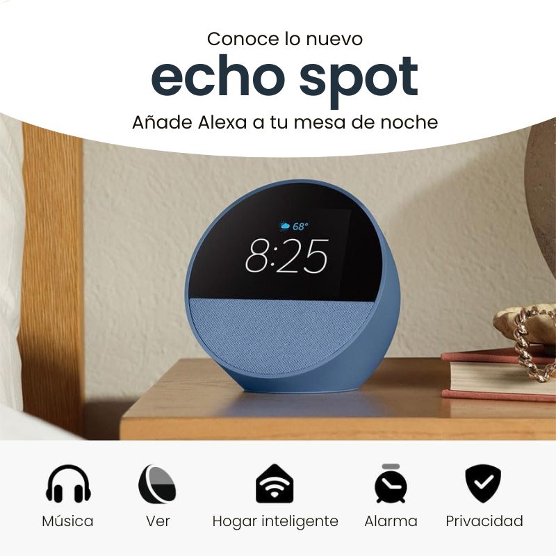 Amazon Echo Spot (2024) Smart Alarm Clock with Alexa - Blue | Voice Control, Weather, Music & More | Perfect for Bedroom, Office & Kitchen