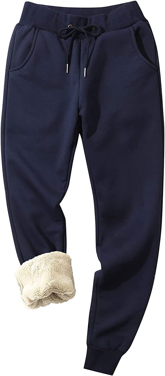 PEHMEA Women's Sherpa Lined Sweatpants - Winter Fleece Joggers with Elastic Waistband, Warm Athletic Lounge Pants for Running, Yoga & Cold Weather Outfits