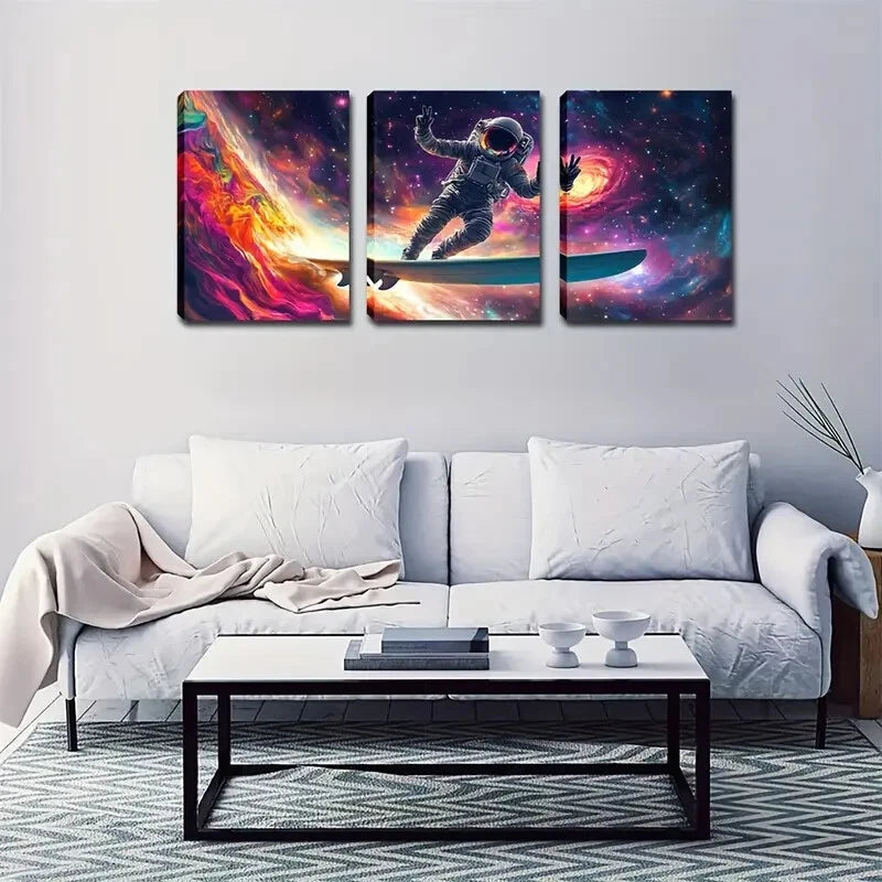 3-Piece Colorful Bright Silver Future Space Wall Art Set - Framed Canvas 40x60cm (16x24in) - High Quality Print - 100% Australian Made - Ready to Hang - Perfect for Living Room, Bedroom or Office Decor