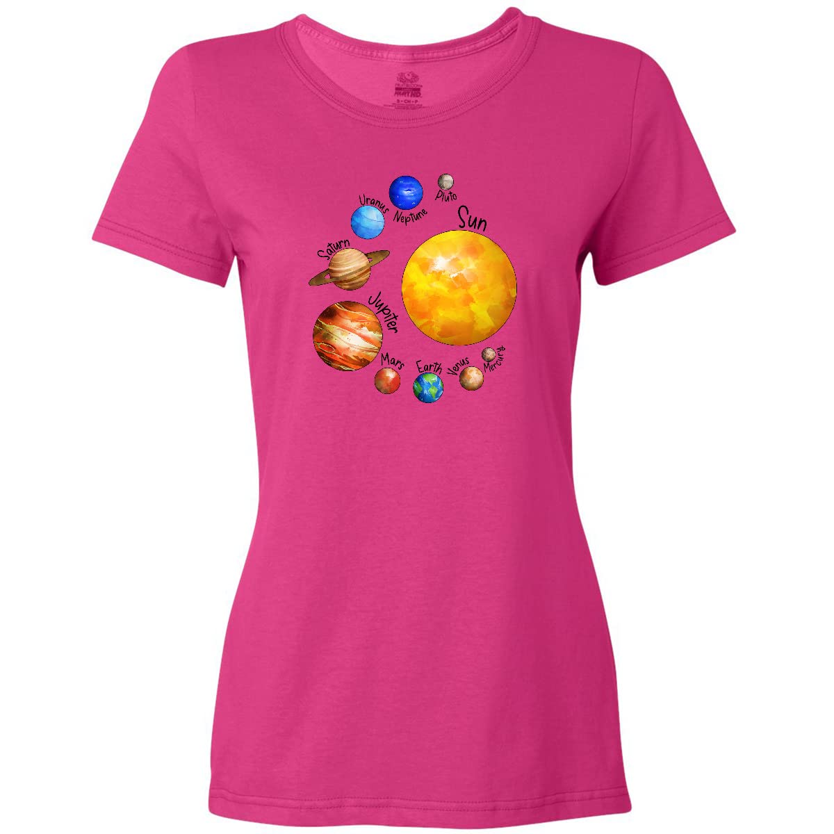Inktastic Sun and Planets - Yes, and Pluto Women's T-Shirt | Space Lover Graphic Tee | Astronomy Gift for Women | Casual Wear & Science Theme Outfits