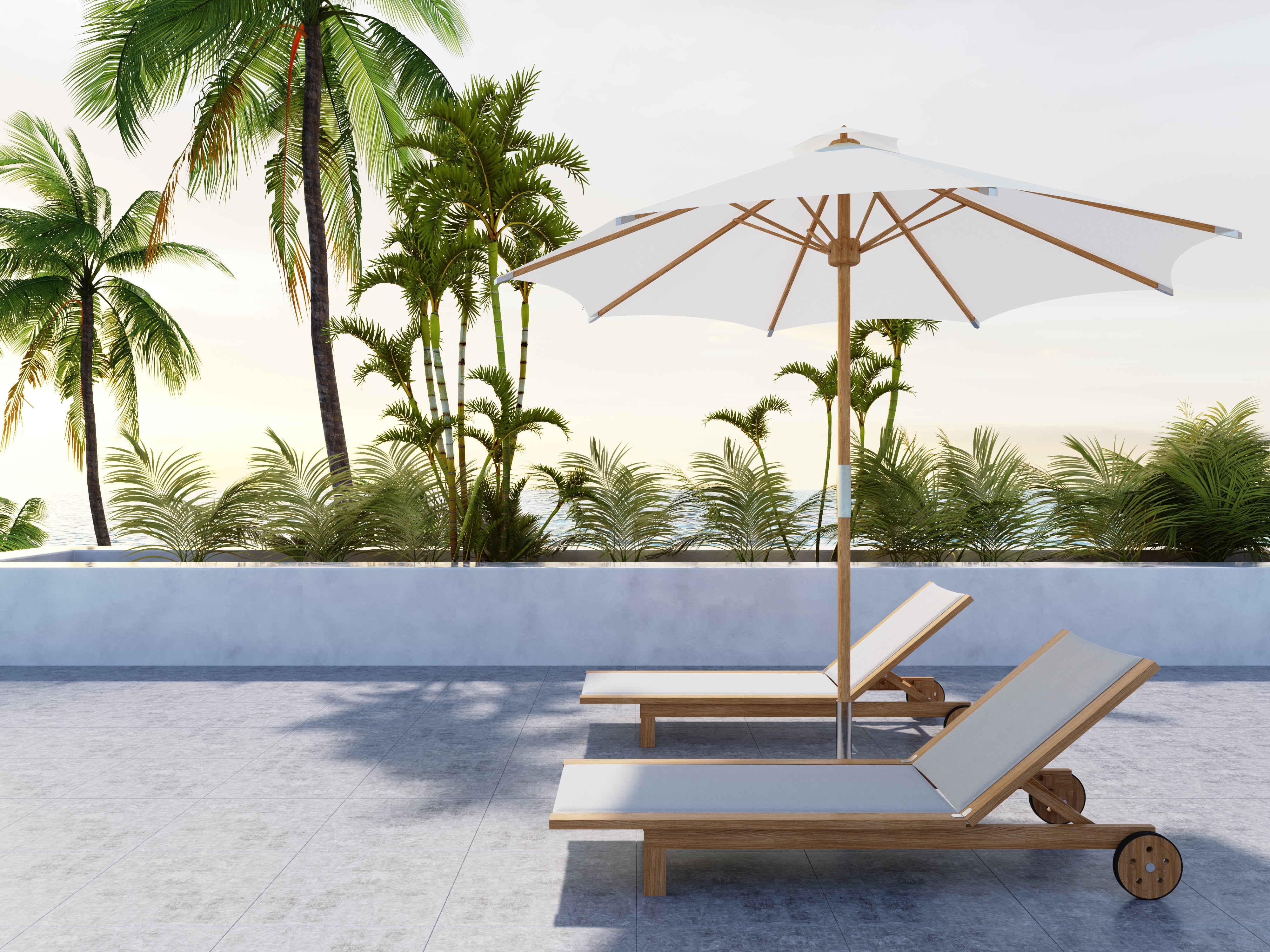 Premium White Elie Teak Outdoor Reclining Sun Lounger with Rear Wheels - Perfect for Poolside, Patio, Garden Relaxation and Sunbathing
