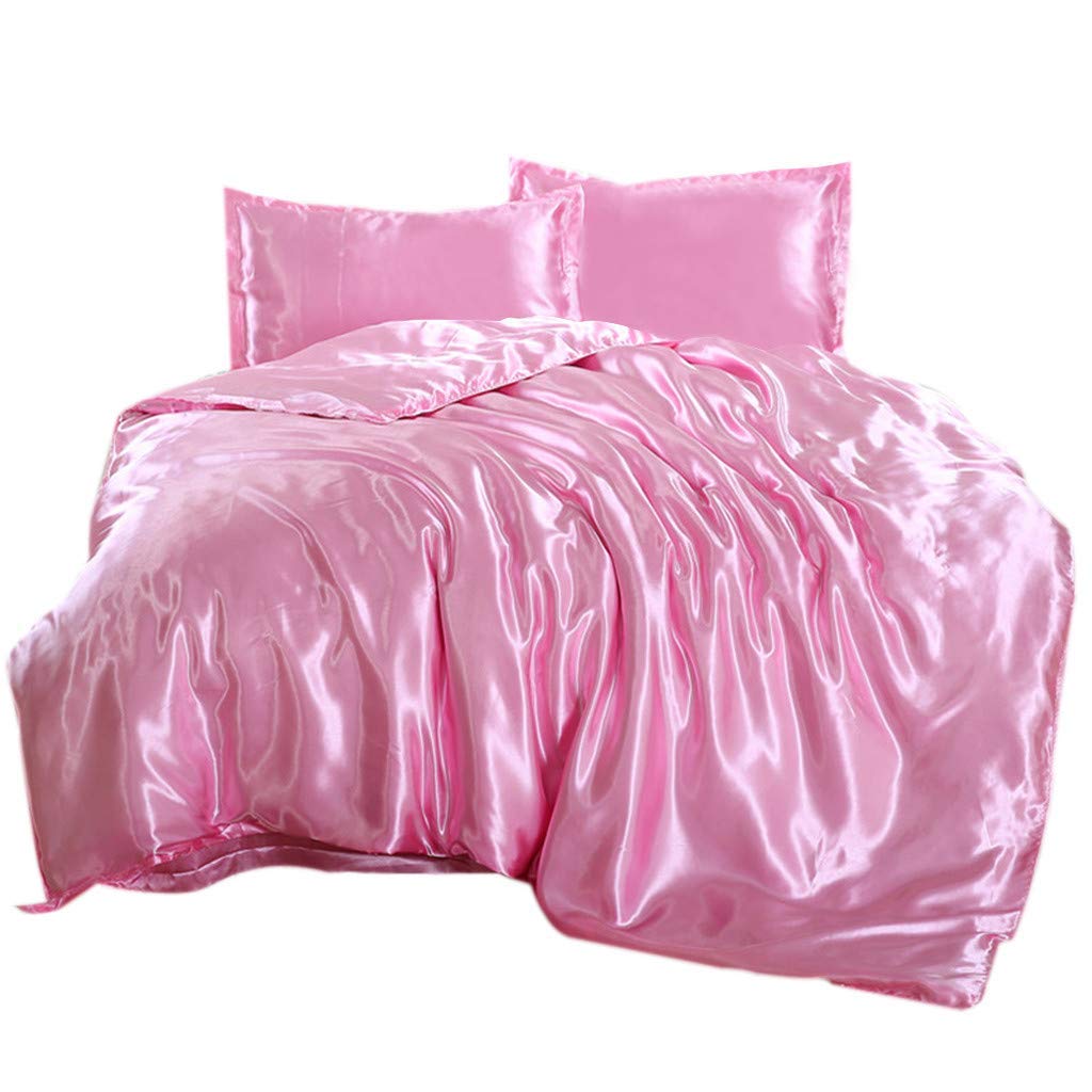 Silk Satin Duvet Set - 3PC King Bedding with Pillowcases | Luxury Soft Pink for Bedroom Decor