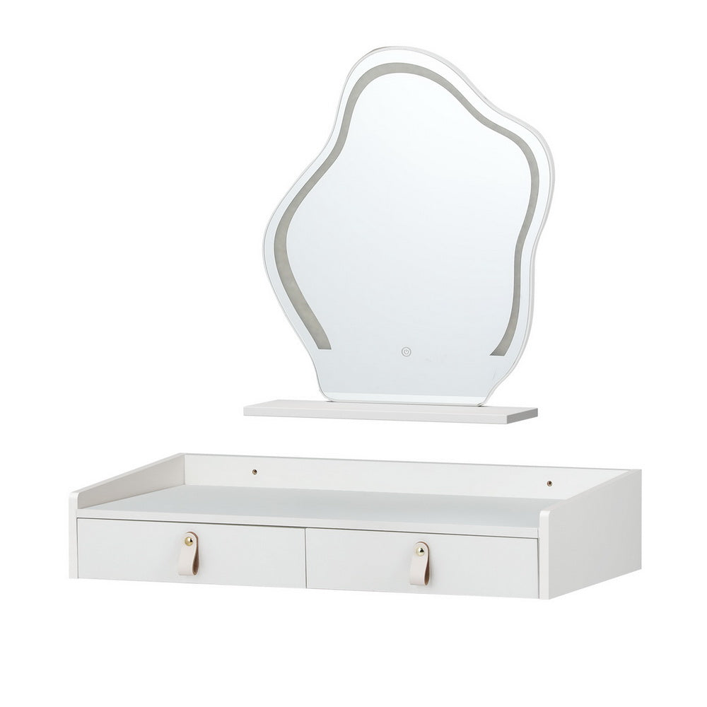 Floating Dressing Table with LED Lights - Modern White Daphne Vanity Desk for Makeup & Skincare | Perfect for Bedroom, Bathroom, and Dorm Room Organization