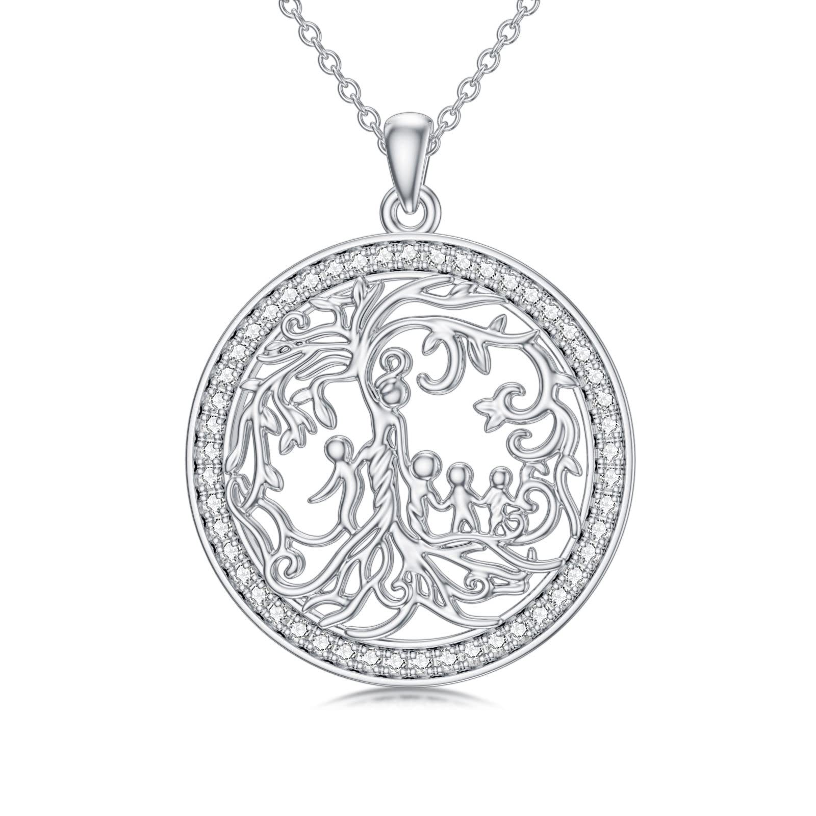 TOUPOP 925 Sterling Silver Family Tree Necklace - Mother Daughter Son Jewelry Gift for Mom, Grandma, Women - Birthday, Mother's Day, Christmas Present - Perfect for Family Reunions, Special Occasions & Everyday Wear