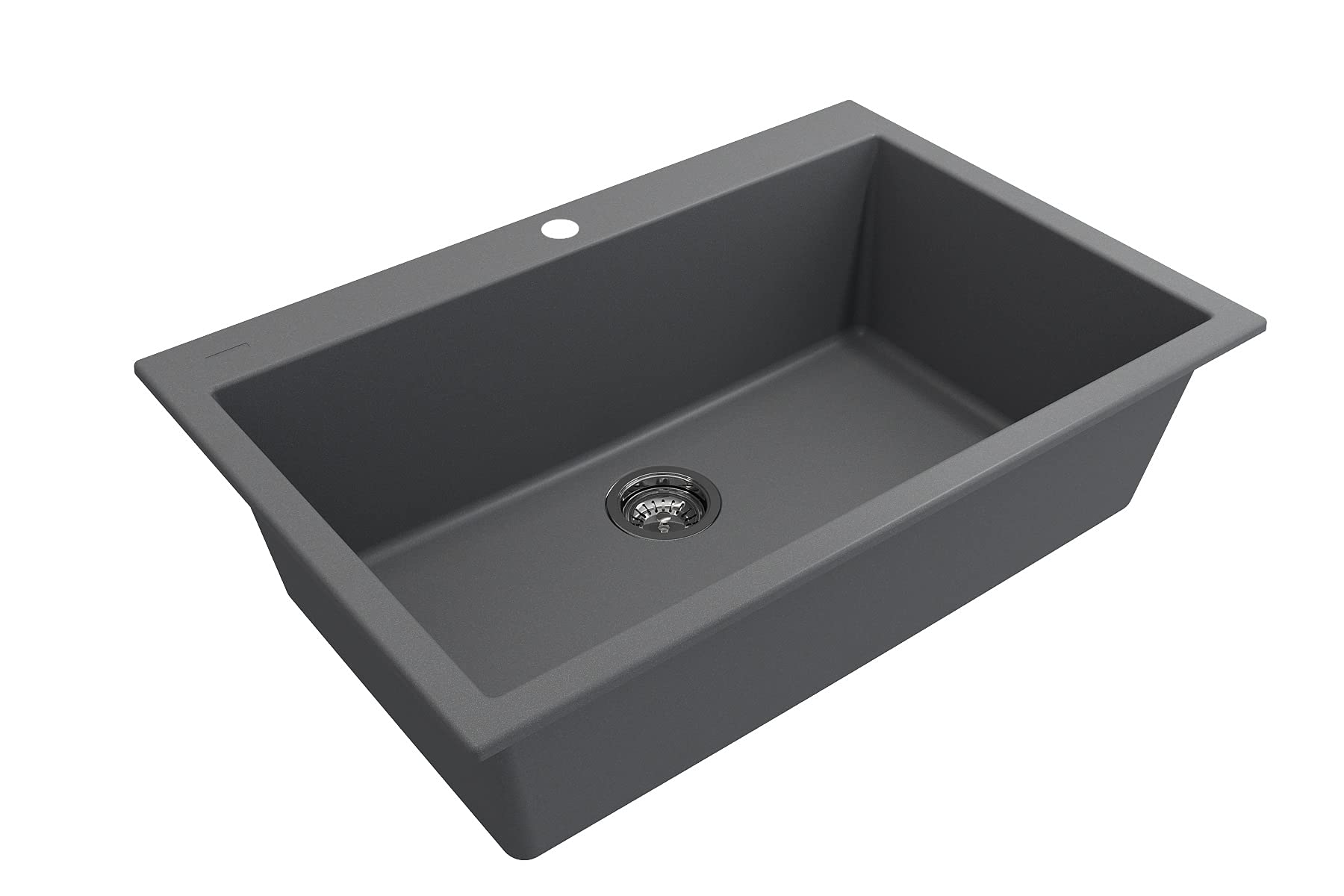 BOCCHI Campino Uno 33-inch Concrete Gray Dual Mount Granite Composite Single Bowl Kitchen Sink with Accessories & Chrome Faucet - Perfect for Modern Farmhouse & Contemporary Kitchen Remodels