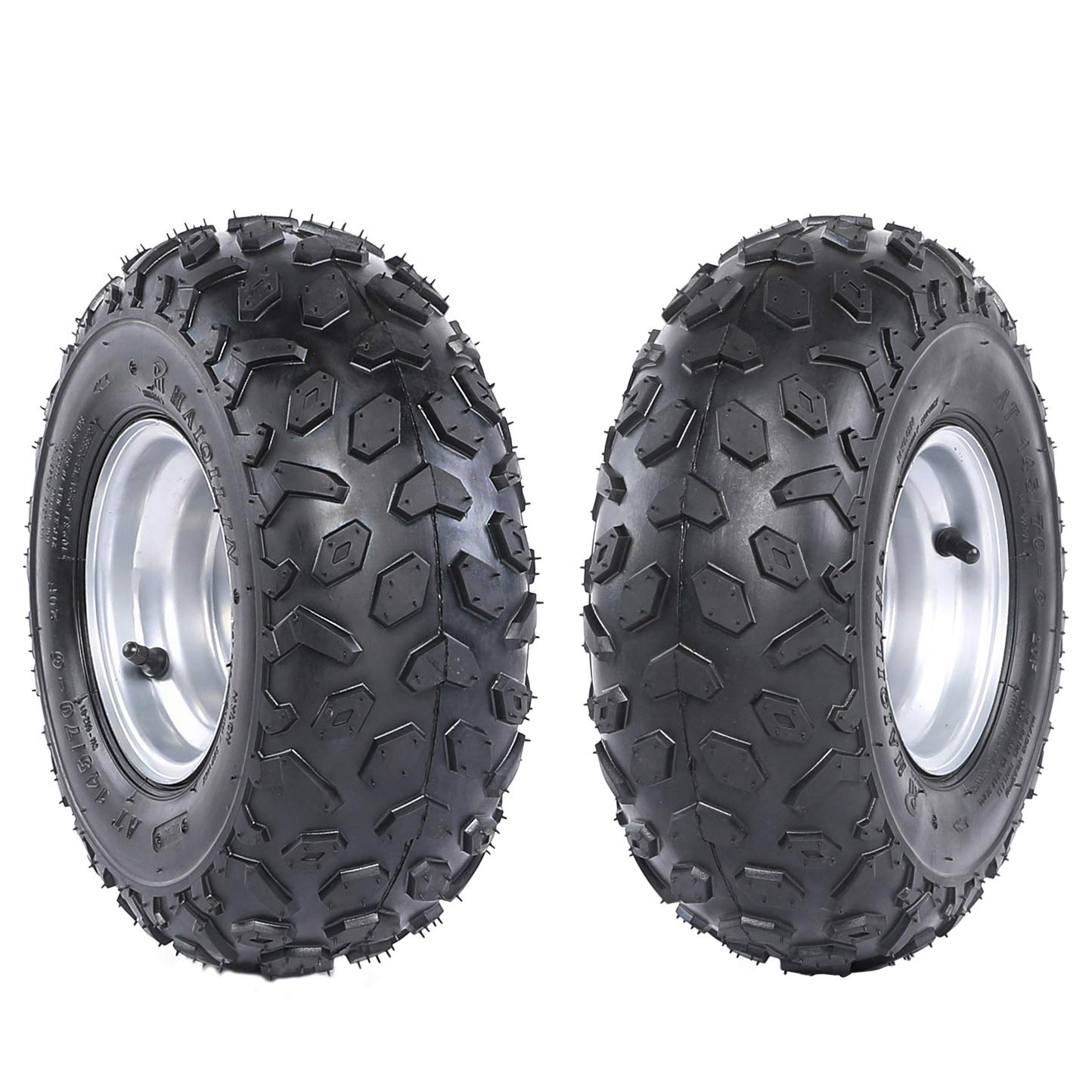 145/70-6 ATV Go Kart Quad Tires and Rims Set of 2 | 4PR Wheels for Off-Roading, Trail Riding & Yard Work | Heavy Duty All-Terrain Replacement Tires