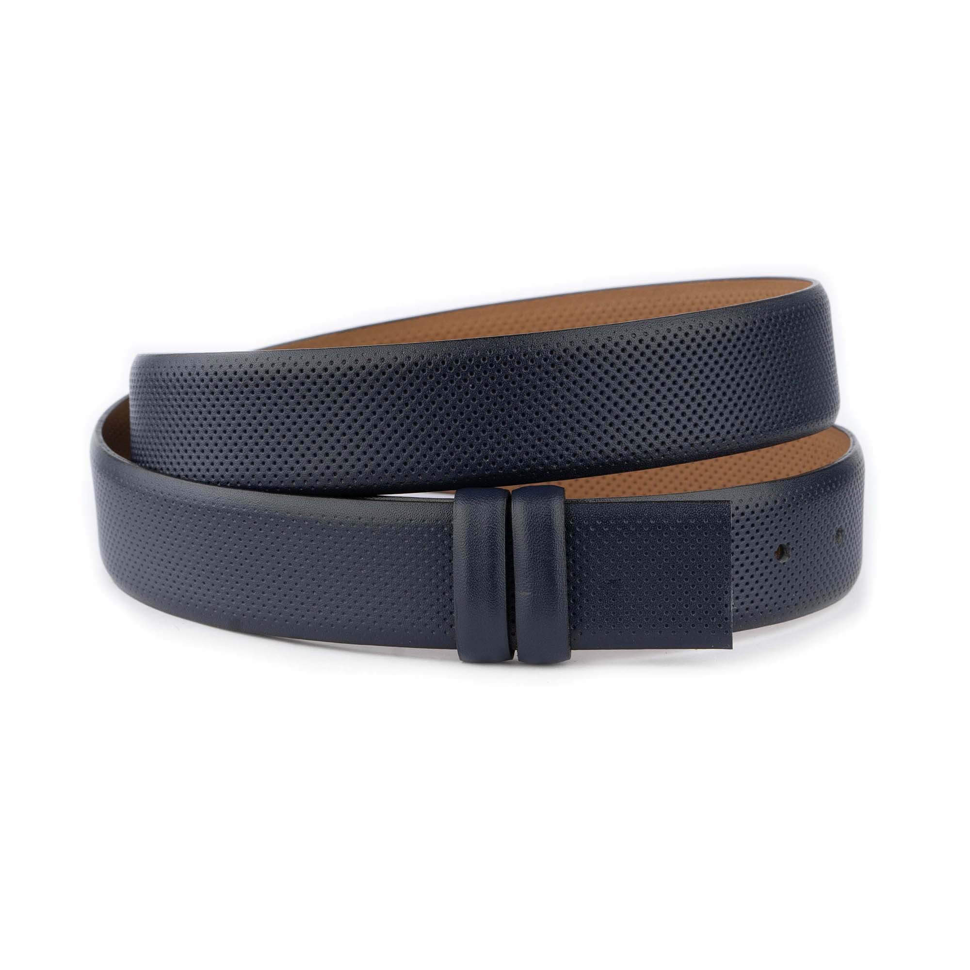 Premium Dark Blue Genuine Leather Belt with Dotted Texture - Compatible with Montblanc Buckles | Formal & Casual Wear for Men | Office, Business, Wedding & Everyday Use