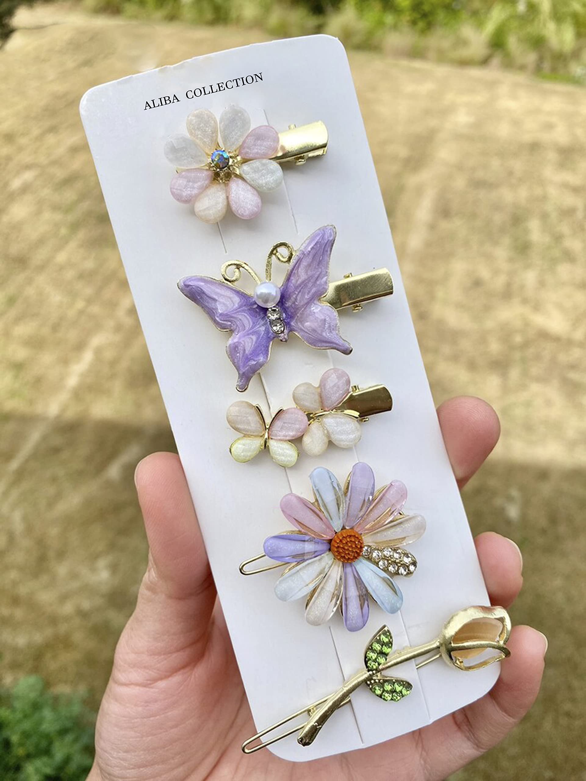 ALIBA COLLECTION Korean Style Acrylic Hair Clips for Women & Girls - 5 Piece Barrettes Set - Perfect for School, Work, and Party Hairstyles
