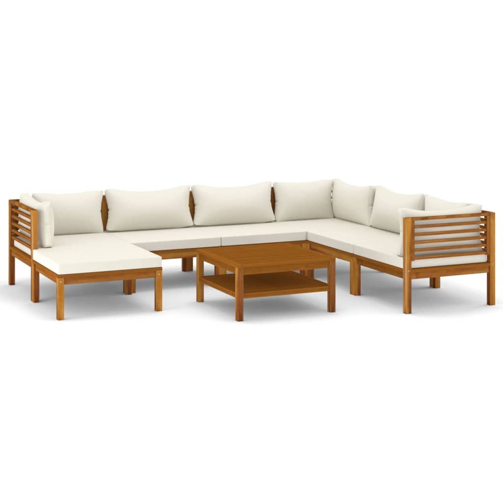 vidaXL 8-Piece Patio Lounge Set - Outdoor Garden Furniture with Cushions, Acacia Wood Sectional Sofa in Retro Style - Perfect for Backyard, Poolside & Patio Relaxation