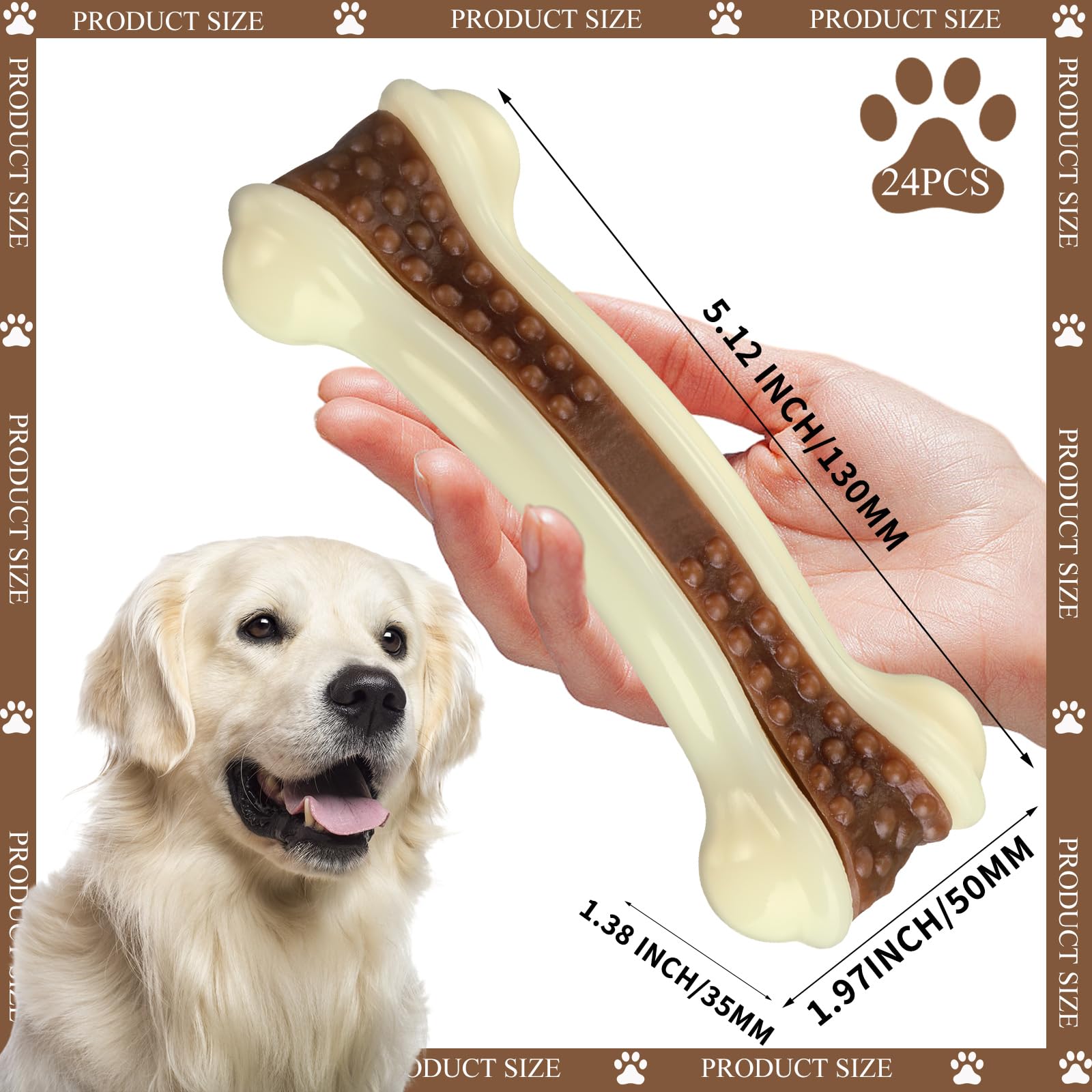 Leyndo 24-Pack Durable Nylon Dog Chew Toys for Aggressive Chewers - Tough Puppy Teething Bones for Medium & Large Breed Dogs - Teeth Cleaning & Training Treats - Perfect for Indoor Play, Outdoor Adventures, and Crate Training
