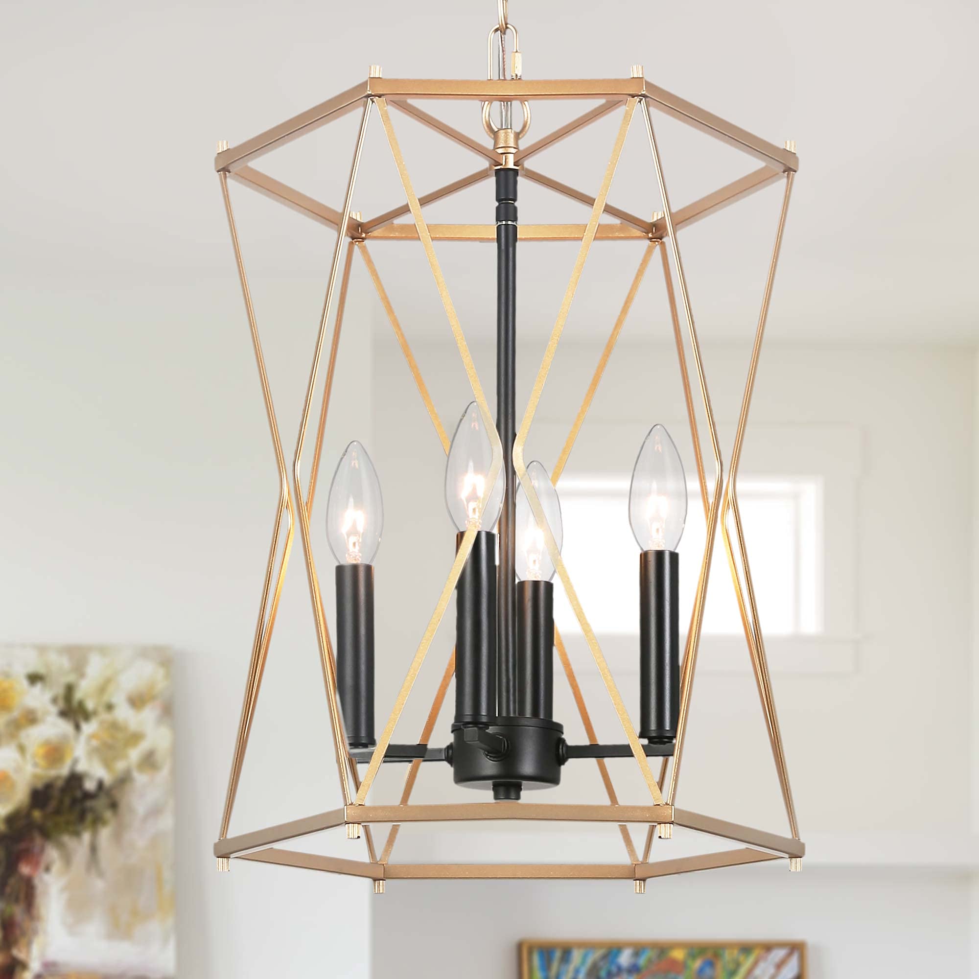 Modern 4-Light Gold Chandelier - Durent Lighting Metal Pendant Fixture for Kitchen Island, Bedroom, Dining Room | Elegant Lighting for Home & Office Decor