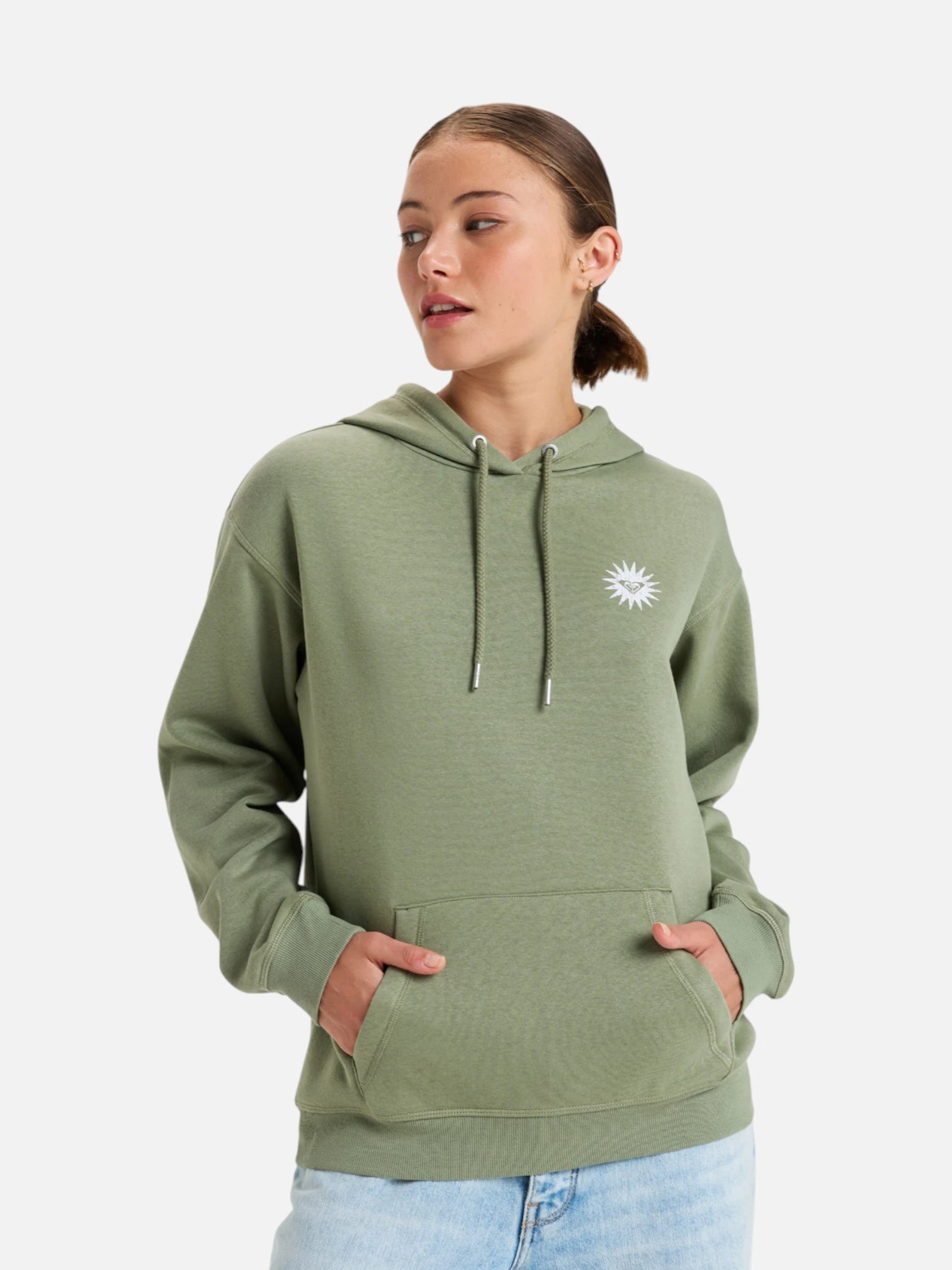 Roxy Surf Stoked Green Hoodie - Women's Pullover Sweatshirt for Surfing, Beach & Casual Wear
