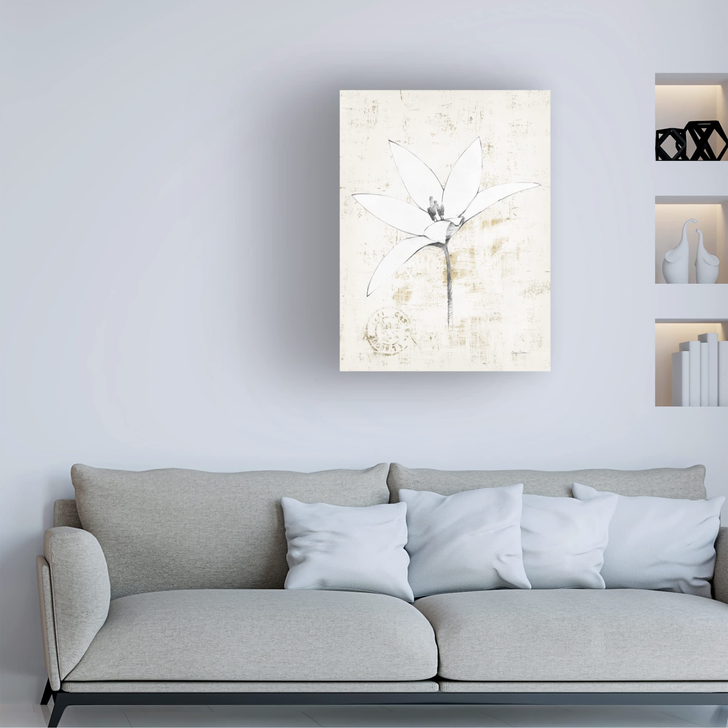 Trademark Fine Art 'Pencil Floral XII Gold' Canvas Wall Art by Avery Tillmon - Elegant Floral Painting for Living Room, Bedroom & Office Decor