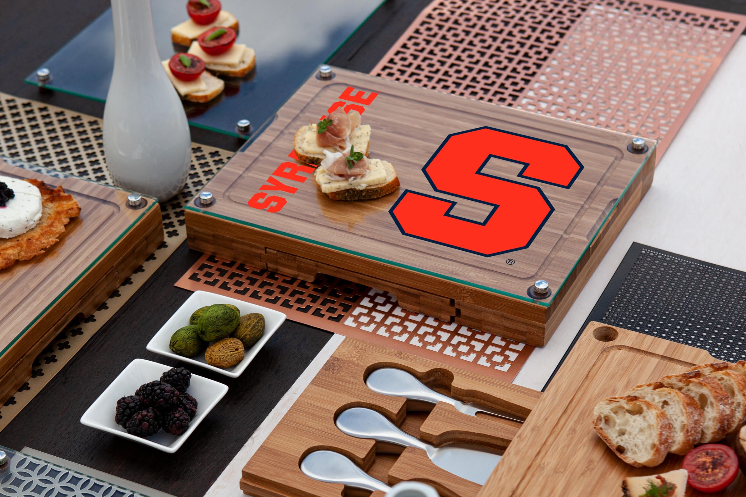 PICNIC TIME NCAA Concerto Glass Top Cheese Board and Knife Set - Bamboo Charcuterie Board with Glass Top Cutting Board for Cheese, Charcuterie, and Appetizers - Perfect for Parties, Picnics, and Entertaining
