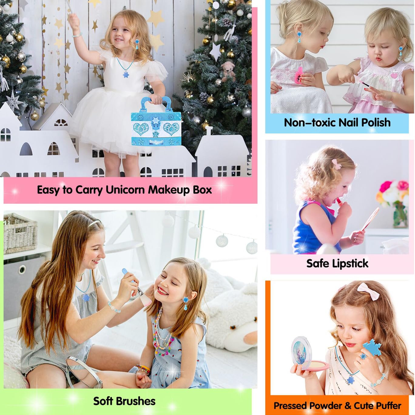 Washable Kids Makeup Kit for Girls Ages 3-12 - Real Pretend Play Cosmetic Set with Princess Dress Up - Perfect Christmas Birthday Frozen Themed Gift for Toddlers & Little Girls - Great for Role Play, Dress Up Parties & Imaginative Play
