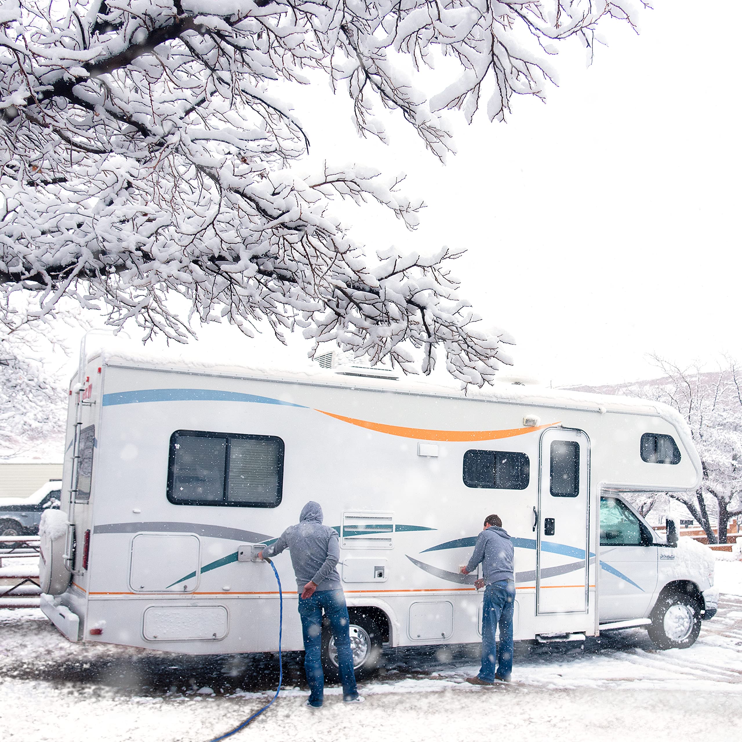 Camco 50-Ft Heated RV Water Hose with Freeze Protection Down to -40°F/-40°C | Energy-Saving Thermostat | Includes Dual-End Adapter | Perfect for Winter Camping & RV Travel