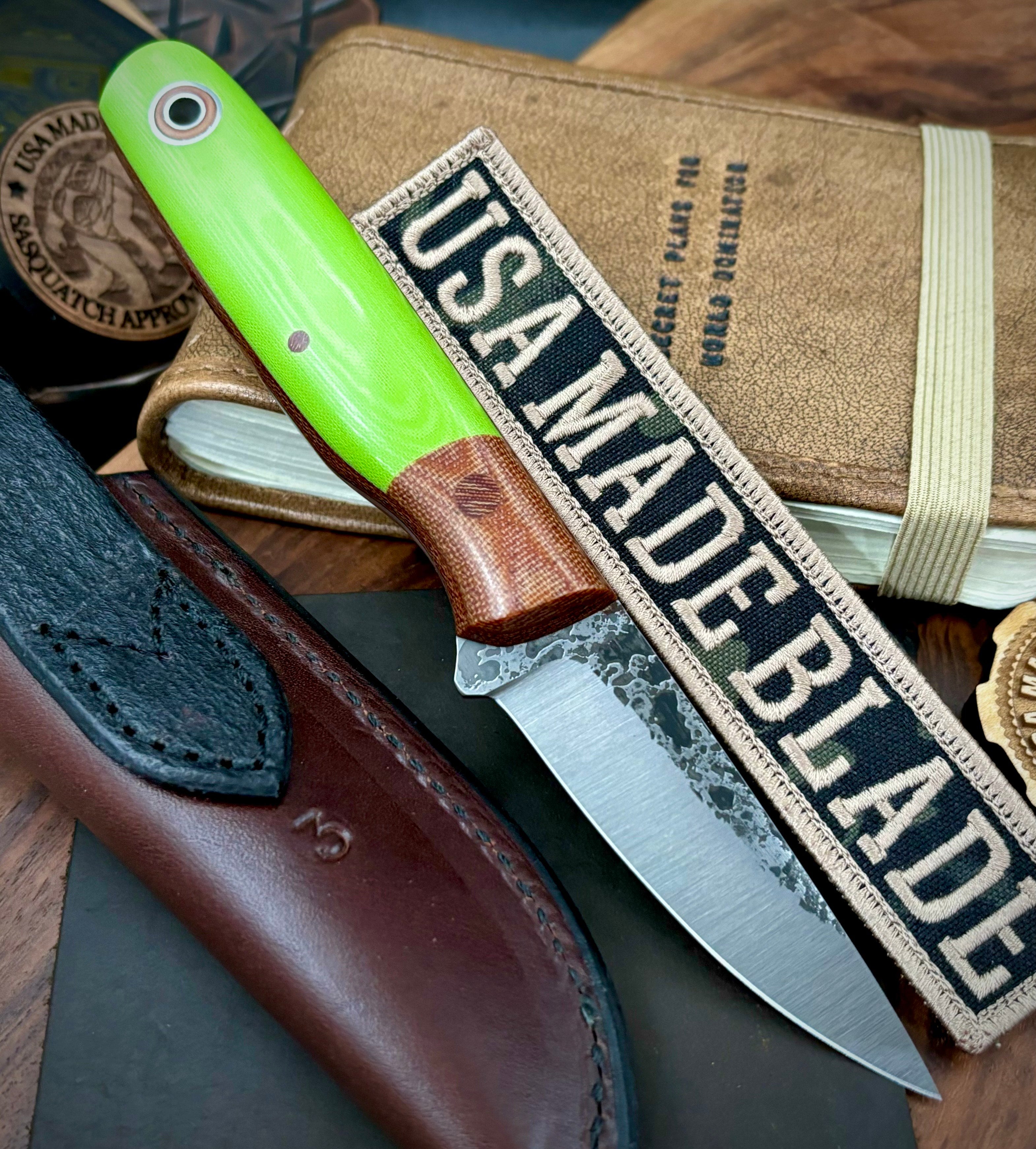 Fiddleback Forge Boudreaux Bolstered Tree Frog Linen Tapered Tang A2 Knife - Premium Handcrafted Outdoor Survival & Camping Tool for Hunting, Bushcraft & Everyday Carry