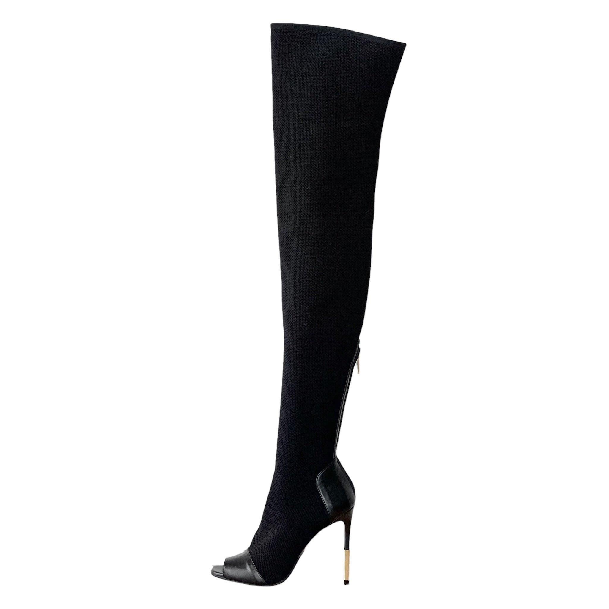 Balmain Black Over the Knee Aubane Boots Size 37 | Luxury High Heel Boots for Women | Perfect for Evening Parties & Night Out
