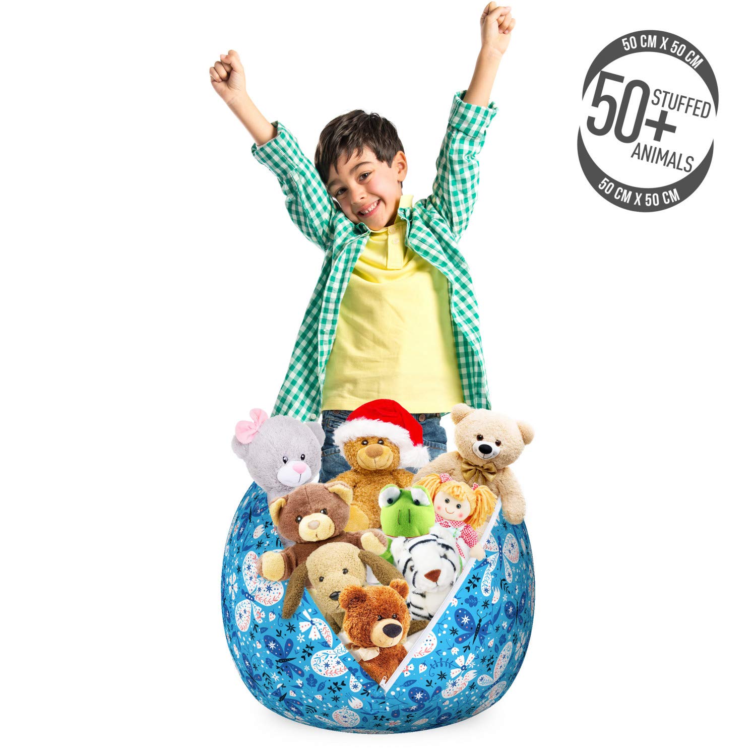 Ambesonne Spring Toy Storage Bag Chair with Butterflies & Flowers Pattern - Washable Stuffed Animal Organizer, Small Size in Azure Blue Coral - Perfect for Kids' Room, Nursery & Playroom Organization