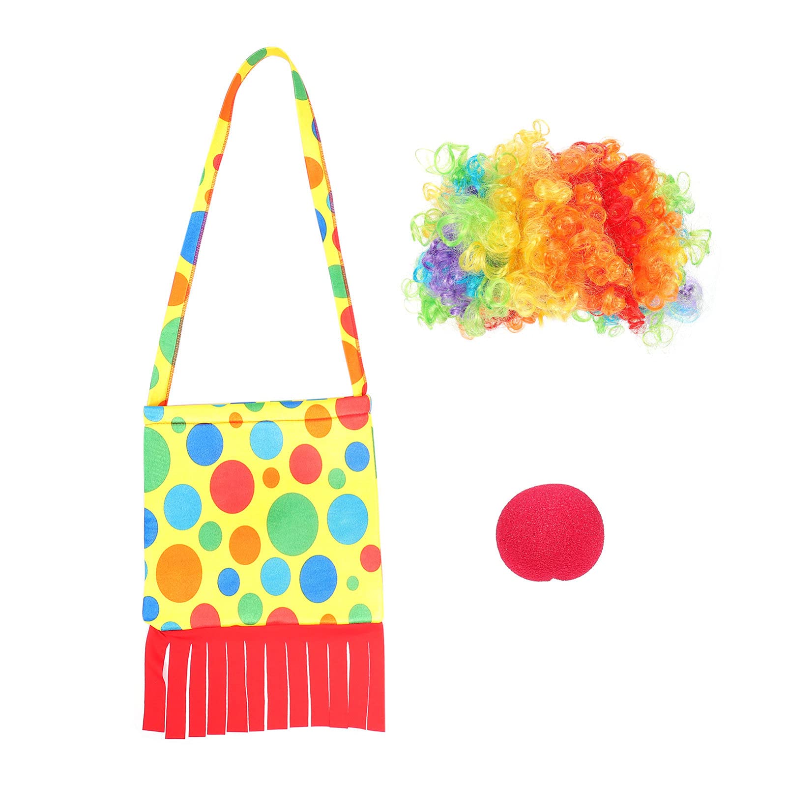 3-Piece Halloween Clown Costume Set - Colorful Wig, Shoulder Bag & Nose for Halloween Party, Cosplay & Masquerade | Perfect for Costume Parties, Trick-or-Treating & Themed Events