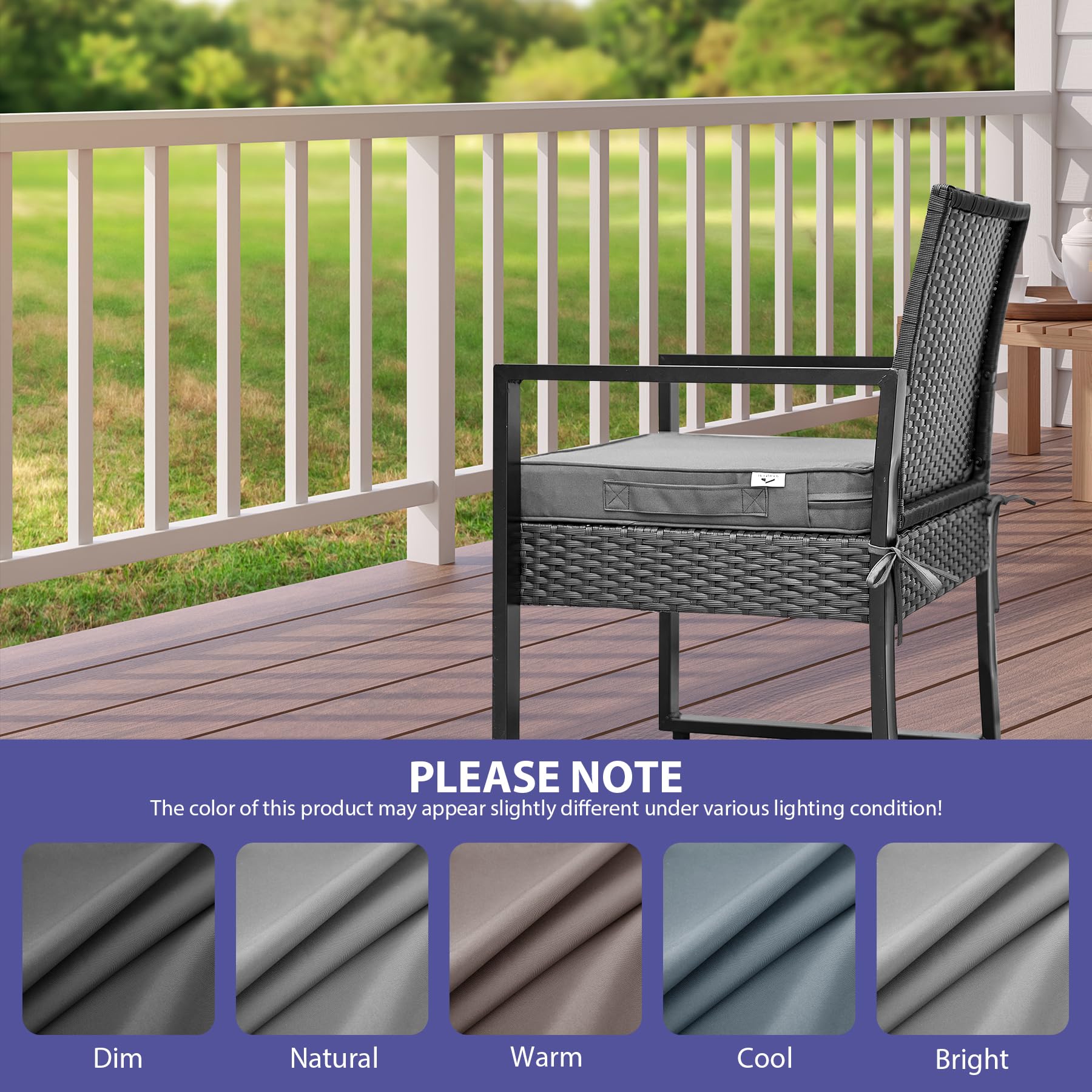 Waterproof Outdoor Chair Cushions Set of 4 - 19x19x3 Inch Patio Seat Cushions with Handles & Ties, Light Grey - Perfect for Garden, Deck, Poolside & Outdoor Furniture Comfort