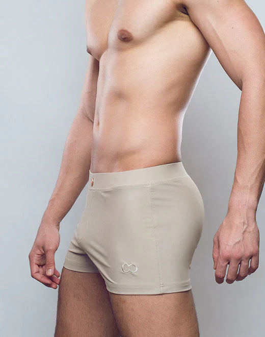 2EROS Men's Swim Boxer Trunks - Quick Dry, Comfortable Swimwear for Beach, Pool & Water Sports - Taupe Color