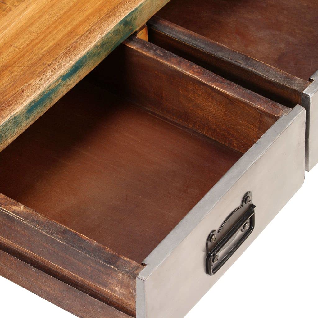 Industrial Coffee Table with 3 Drawers - Solid Reclaimed Wood Cocktail Table, 39.4