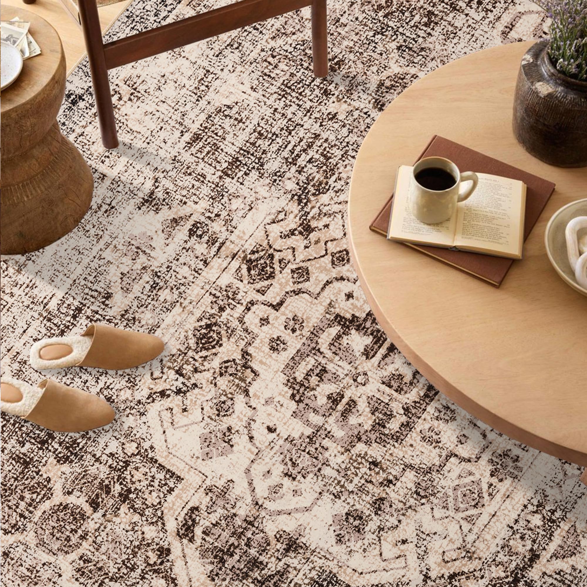 5x7 Washable Area Rug - Upgraded Denser Vintage Design with Honeycomb Non-Slip Backing - Easy Care Foldable Rug for Living Room, Bedroom, Kitchen, Dining Room & Home Office - Perfect for High Traffic Areas & Pet-Friendly Homes