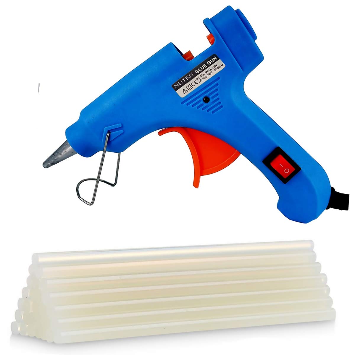 NUTEN High-Temp Glue Gun with ON/OFF Switch & LED Light - Includes 10 Free Clear Glue Sticks - Perfect for DIY Crafts, Home Repairs, and School Projects