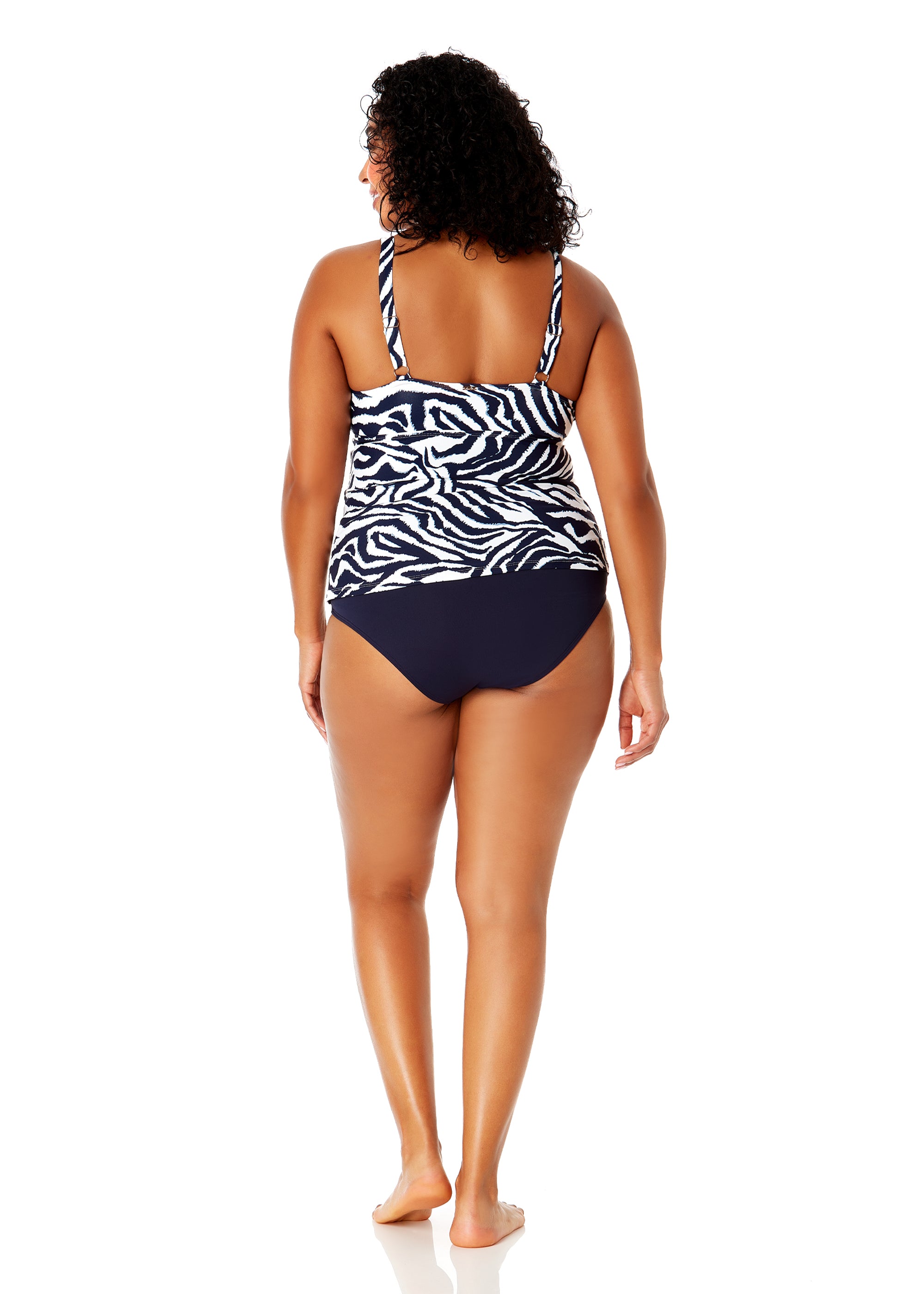 Plus Size Women's Zebra Shadow Floral Twist Front Underwire Tankini Swim Top - Stylish Swimwear for Beach, Pool & Vacation