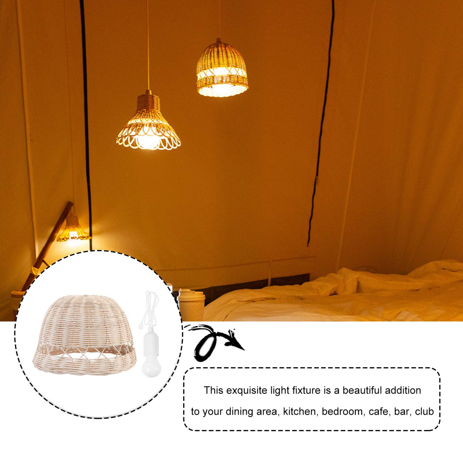 SOLUSTRE Handwoven Rattan Pendant Light - Farmhouse Ceiling Lamp with Rustic Wicker Shade for Kitchen, Dining Room, Bedroom & Porch Lighting