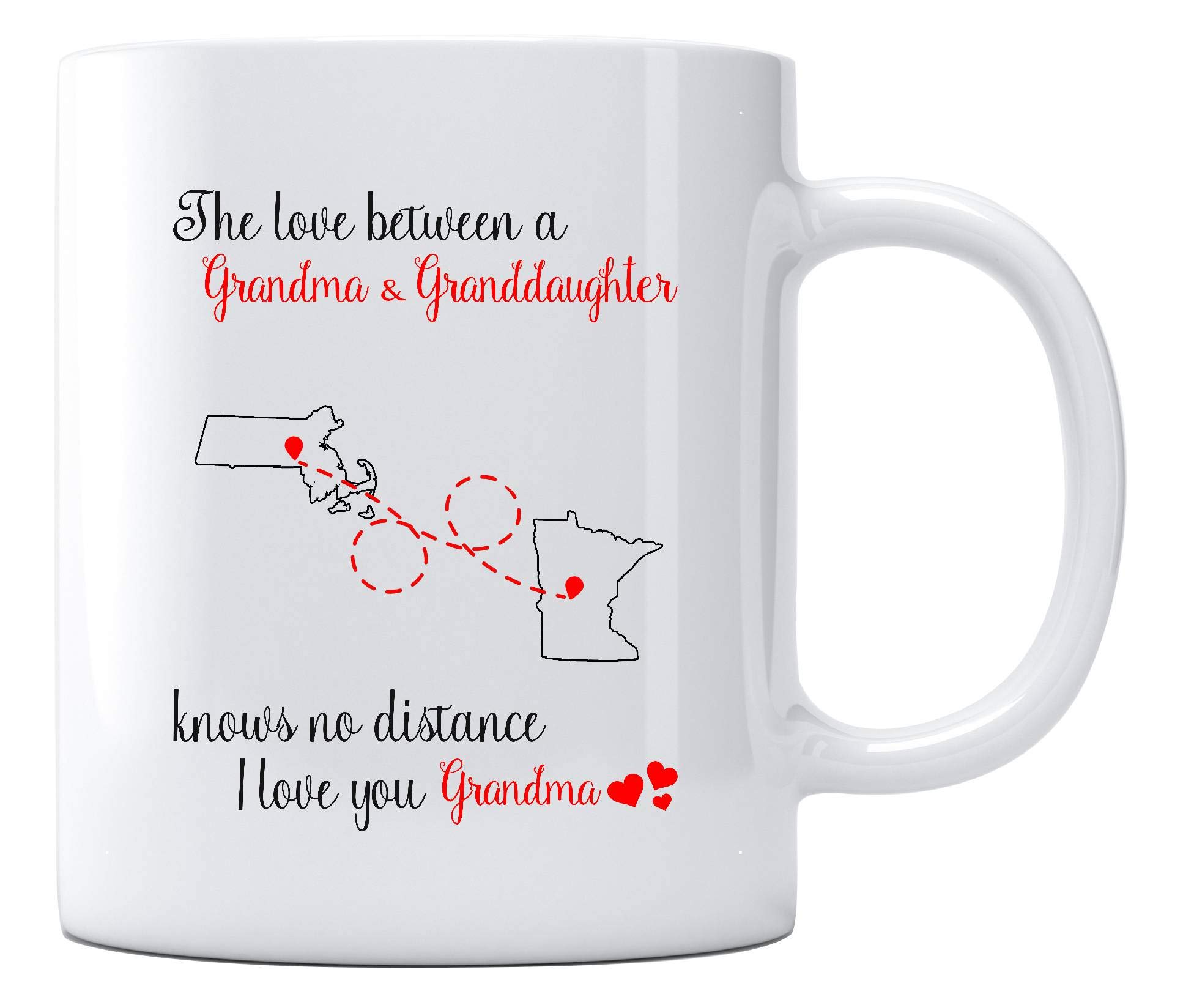 11oz Coffee Mug for Grandma - Heartwarming Gift from Granddaughter | Long Distance Grandma-Granddaughter Relationship Keepsake | Perfect for Mother's Day, Birthdays & Family Gatherings | Massachusetts & Minnesota Inspired Design