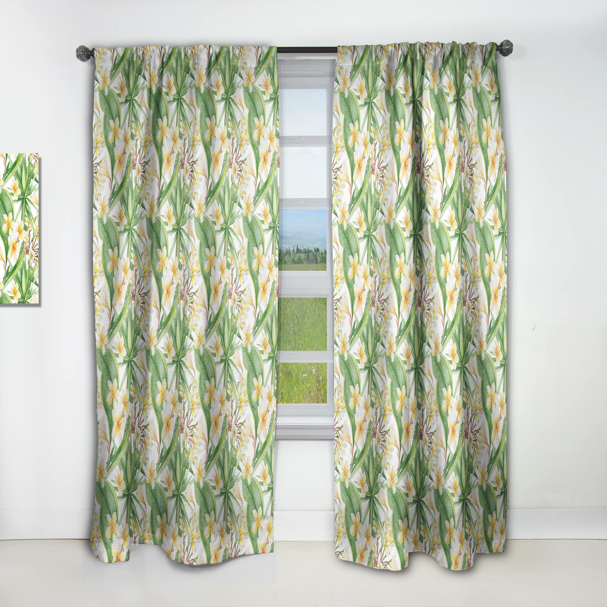 DesignQ White Tropical Flowers Botanical Curtains - Thermal Insulated Single Panel 52x63 Inches - Elegant Window Treatments for Bedroom & Living Room - Perfect for Home Decor, Privacy & Sun Protection