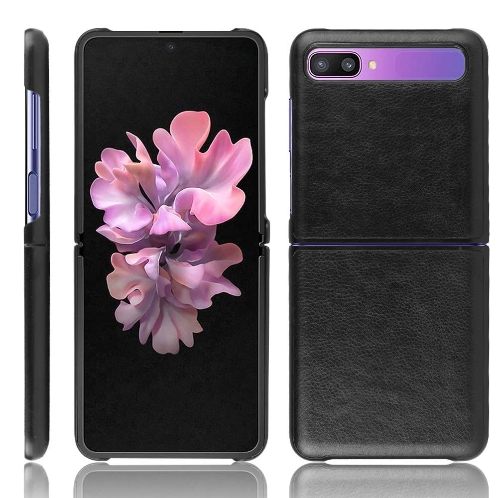 Shockproof Galaxy Z Flip Case - Durable Litchi Texture PC + PU Cover - Black - Perfect for Everyday Protection & Style