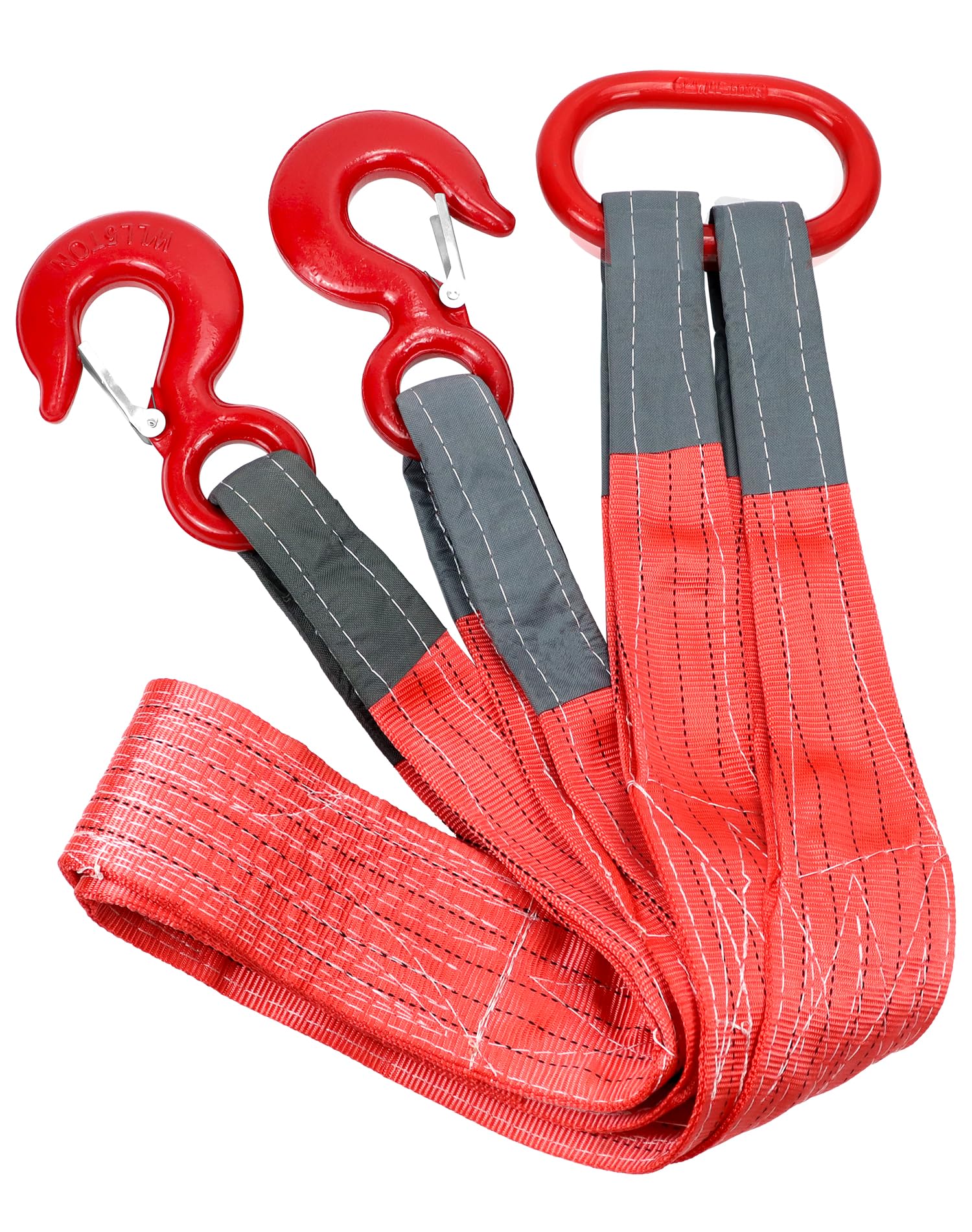 QWORK 2 Leg Bridle Web Sling - 6.56Ft Heavy Duty Steel Sling with Grab Hooks - 22000 lbs Capacity for Lifting & Rigging - Perfect for Construction, Warehouse, and Industrial Material Handling