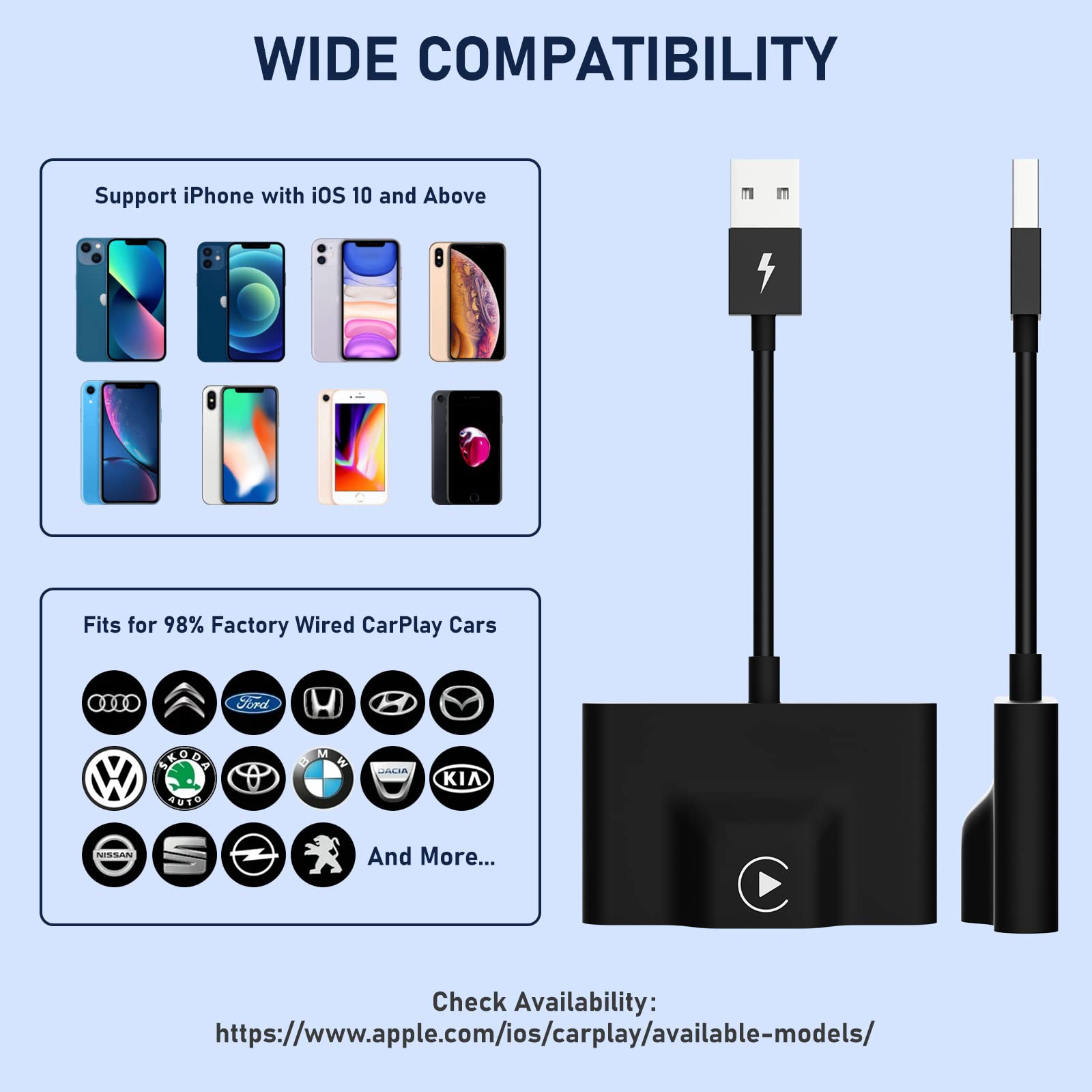 2024 Wireless CarPlay Adapter - Plug & Play Dongle for Factory Wired CarPlay, Converts to Wireless Fast & Easy, Compatible with 2015+ Cars & iPhone iOS 10+ (Perfect for Commuting, Road Trips & Hands-Free Driving)