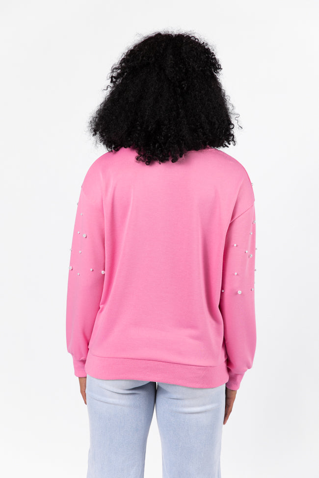 Always Us Women's Pink Pearl Embellished Pullover Sweater | Cozy Knit Top for Fall & Winter | Perfect for Casual Outings, Date Nights & Holiday Gatherings