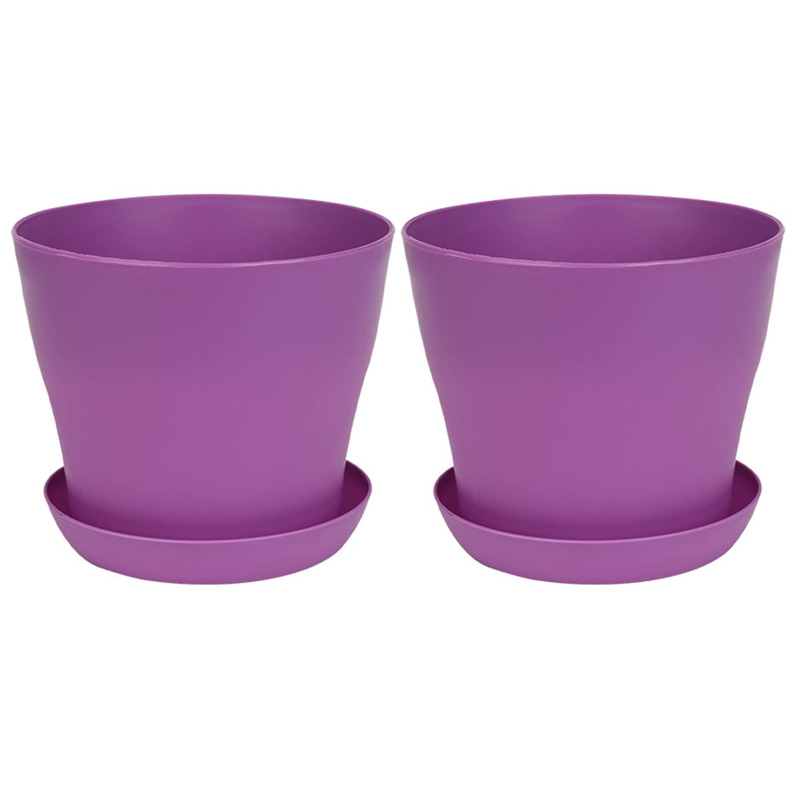 2 Pack Purple Flower Pots with Saucers - Small Indoor/Outdoor Plant Containers with Drainage Holes for Succulents, Herbs & Flowers - Perfect for Home, Garden, Balcony & Office Decor
