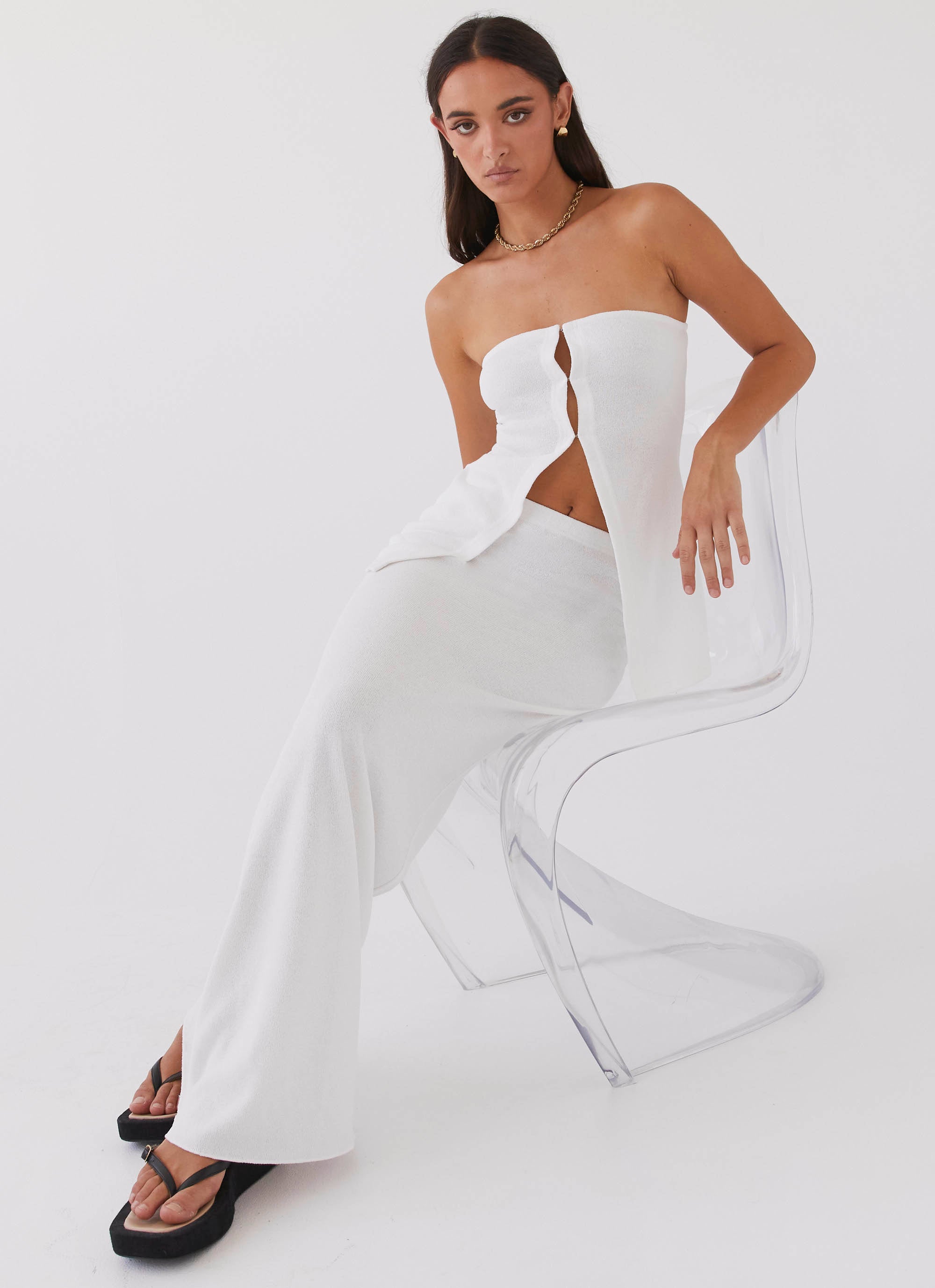 Elegant Women's Knit Maxi Skirt - Soft Stretchy Long Skirt for Women, White - Perfect for Casual Outings, Beach Vacations & Boho Style Outfits