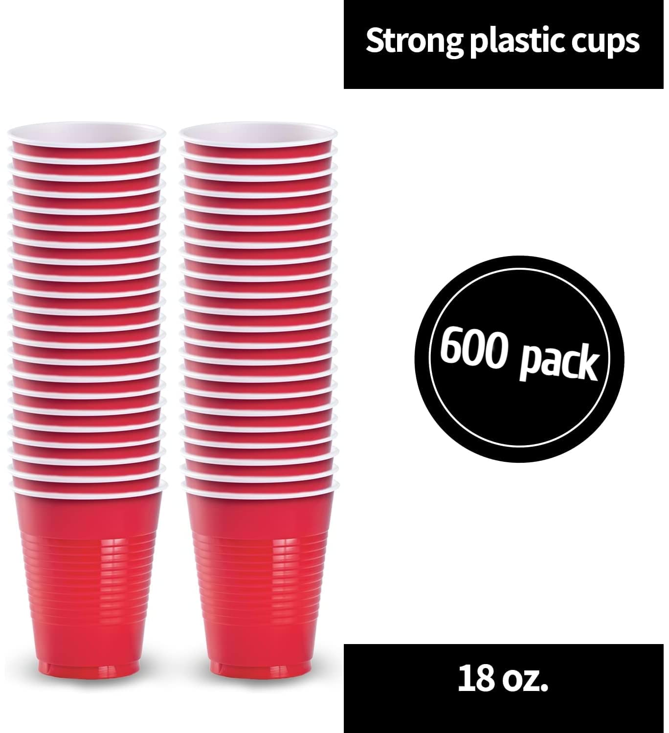Premium Heavy Duty 18 Oz Red Plastic Party Cups - 600 Count Disposable Solid Color Cups for Weddings, Events & Everyday Use | Durable, Elegant & BPA-Free Drinking Cups for Home, Office & Outdoor Gatherings