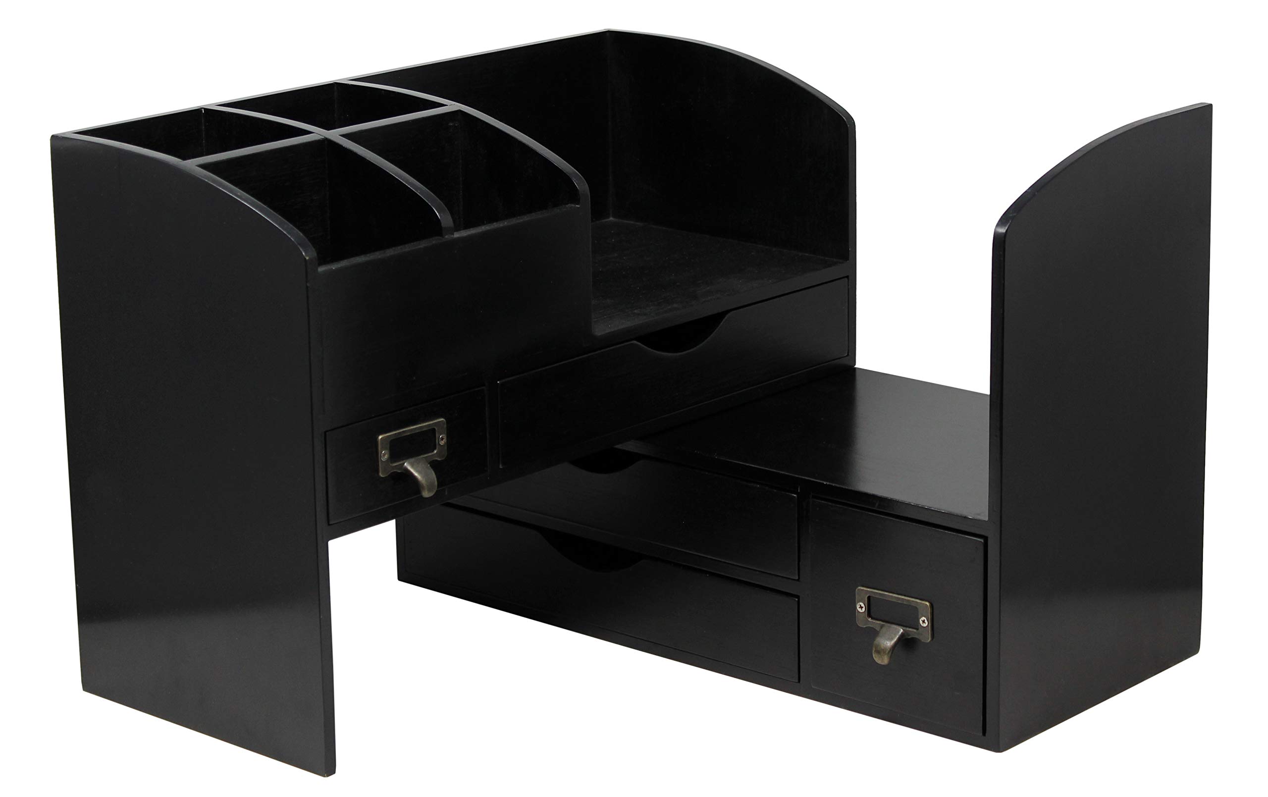 Adjustable Wooden Desk Organizer - Black Office Storage Shelf for Supplies, Accessories & Mail | Perfect for Desktop, Tabletop, Counter & Workspace Organization