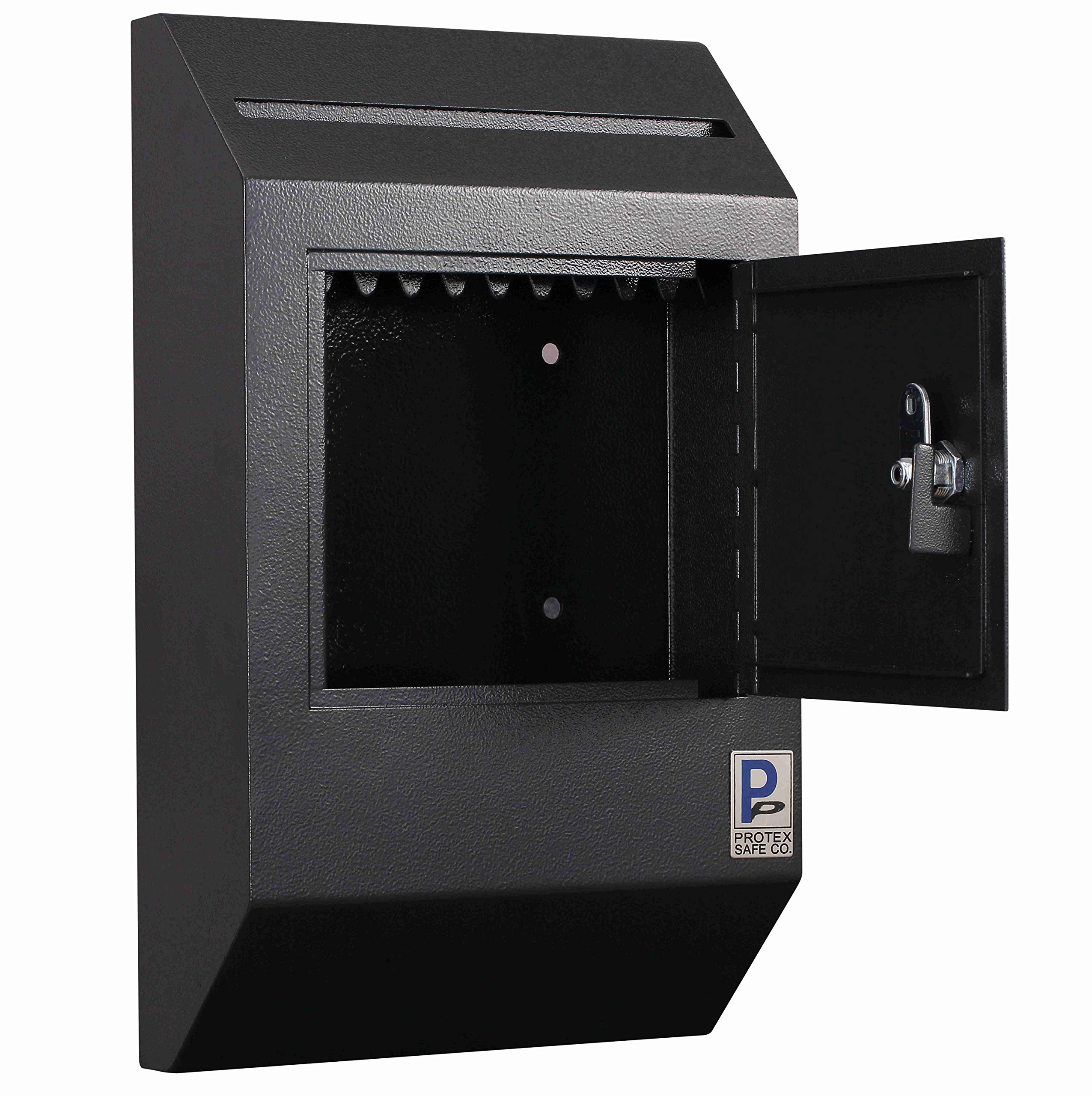 **Protex Drop Box Security Lock Box (WDB-110) - Heavy Duty Black Mailbox with Piano Hinge for Secure Suggestions, Ballots, Mail, Money & Rent Checks - Ideal for Offices, Schools & Apartments**