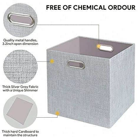 13-Inch Thick Fabric Collapsible Storage Cubes & Bins - 2-Pack Silver Gray Organizer Boxes for Shelves, Cabinets, Bookcases | Perfect for Home, Office & Closet Organization