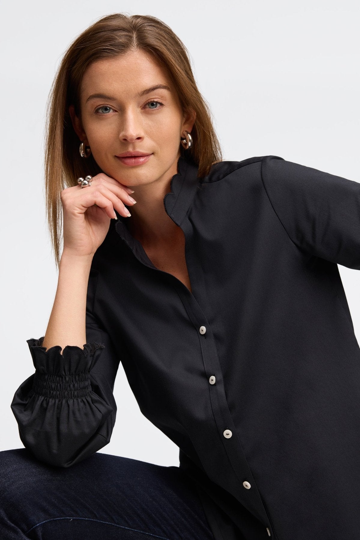 Elora No Iron Stretch Matte Sateen Long Sleeve Shirt for Women - Wrinkle-Free Comfortable Business Casual Blouse for Office & Travel