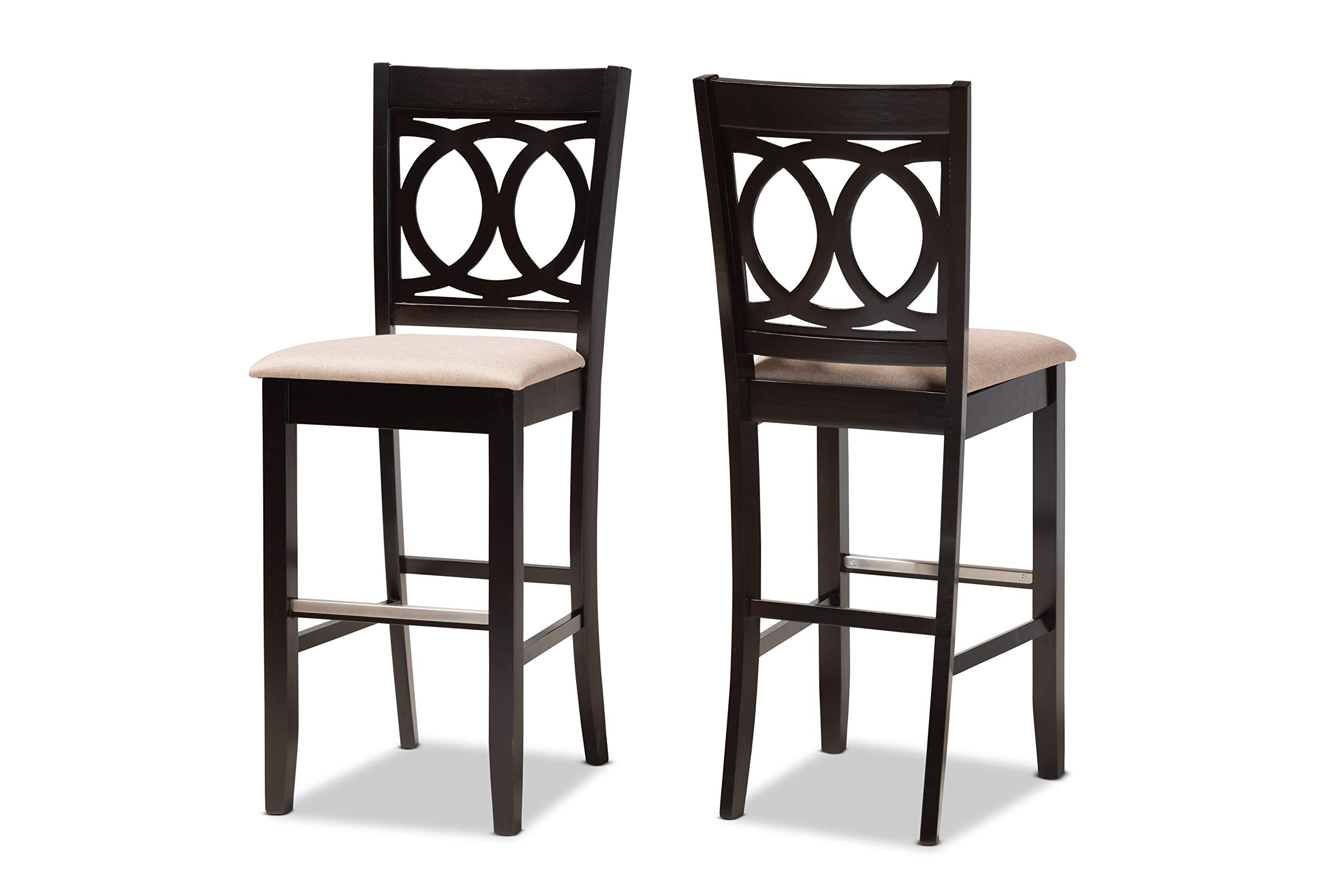 Baxton Studio Modern Bar Stools with Padded Seat - Sand & Espresso Brown Finish - Counter Height Stools for Kitchen Island, Breakfast Bar & Home Pub Decor