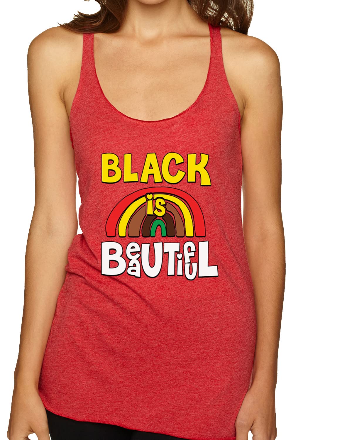 Black is Beautiful Black Pride Tri-Blend Racerback Tank Top for Women - Soft Comfortable Athletic Workout Shirt - Perfect for Gym, Yoga & Casual Wear